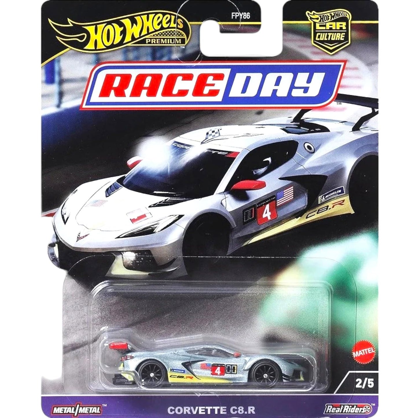 Hot Wheels Race Day Car Collection, 5-Pack Die-Cast Cars, Porsche 911 GT3, Corvette C8.R, Bentley Continental GT3, Nissan Z GT4, BMW 320 FPY86-961D