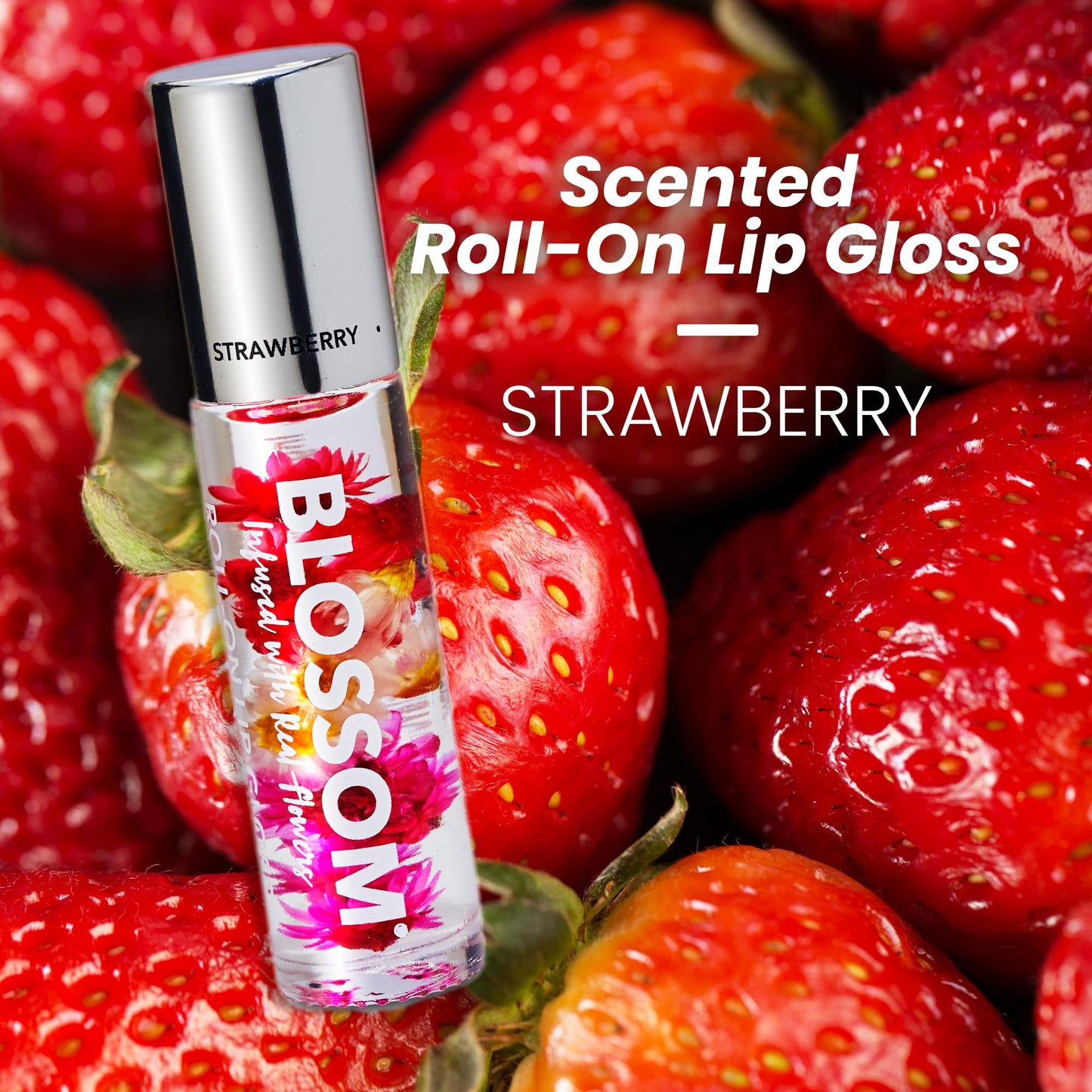 Blossom Scented Roll on Lip Gloss, Moisturizing Lip Gloss Tubes, Hydrating & Strengthening Scented Cuticle Oil with Real Flowers, 0.55 fl oz./19.4mL