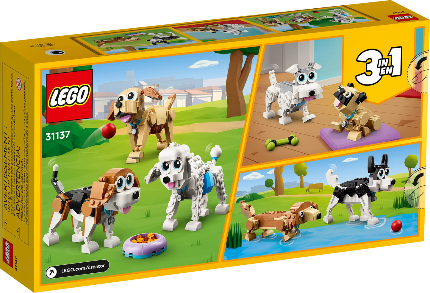 LEGO Creator 3 in 1 Adorable Dogs 31137, Build Dachshund, Beagle, Pug, Poodle, Husky & Labrador Figures, Fun Gift for Kids Ages 7+
