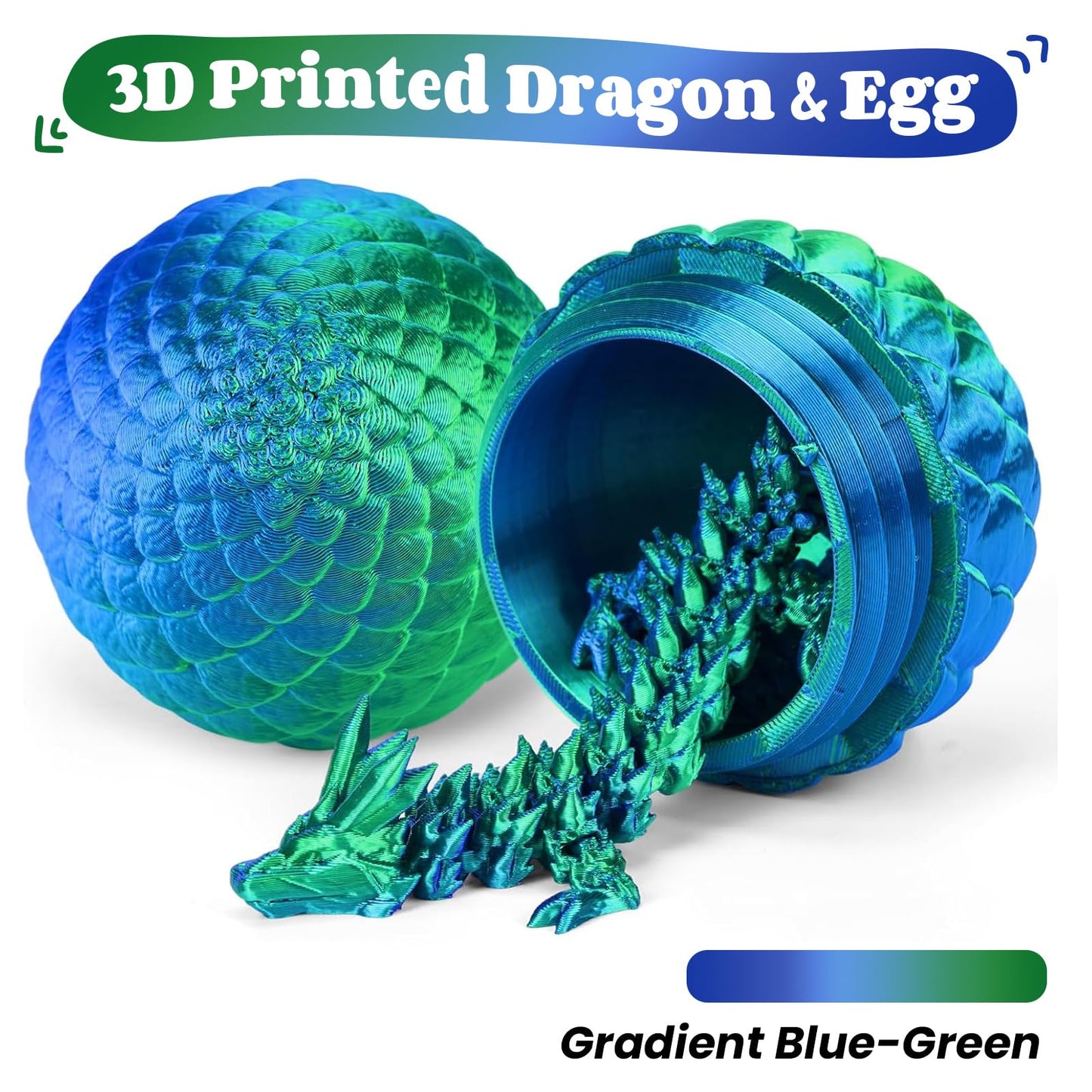 TBOLINE 12" 3D Printed Dragon Egg – Articulated Crystal Dragon Toy, Fidget Dinosaur Egg Gift for Kids & Teens Ages 4-12 (Laser Green)