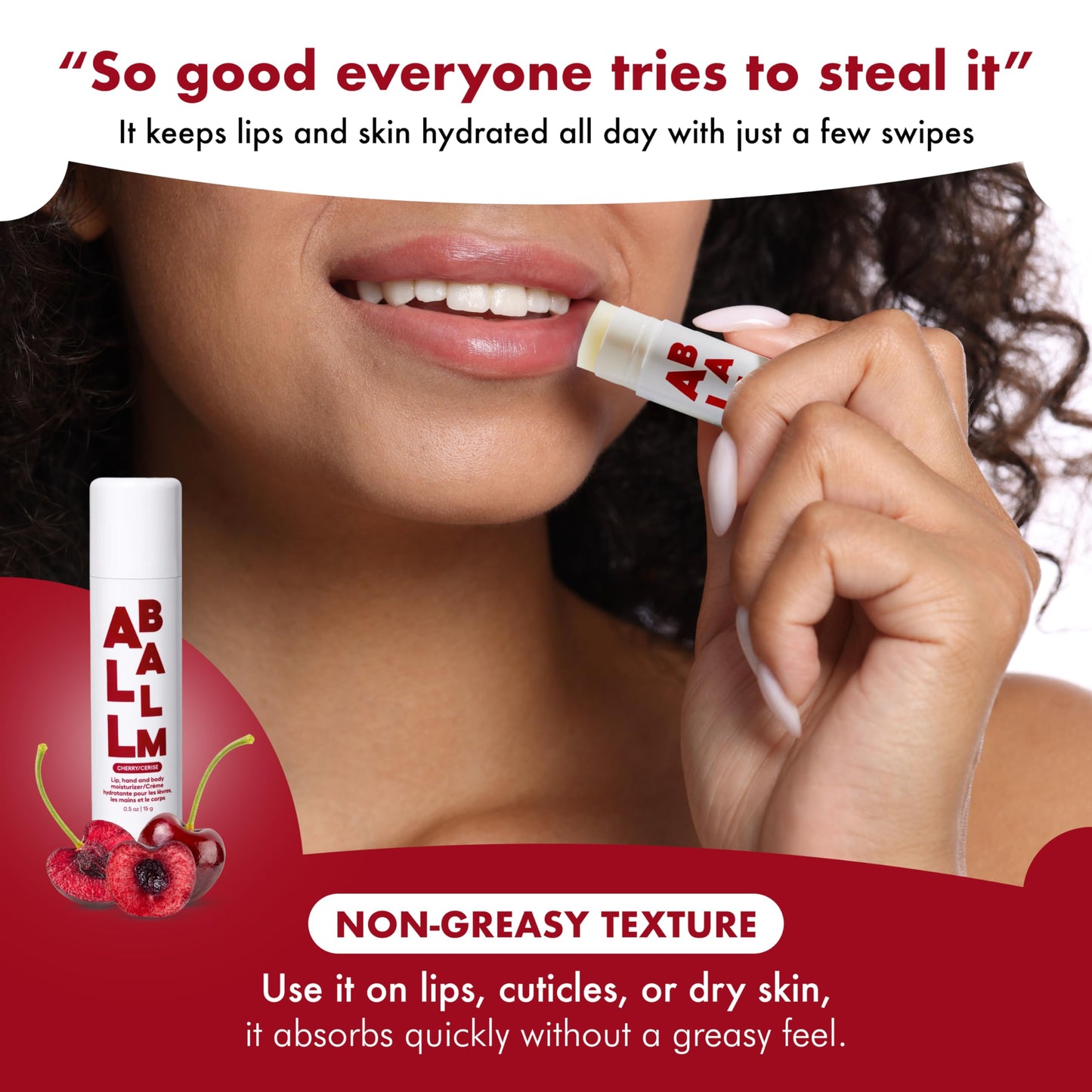 Zizia Cherry Giant Multi All Balm Stick - Moisturizing and Hydrating Stick for Lips, Hands & Body - with Shea Butter, Jojoba Oil, Aloe Vera, Calendula
