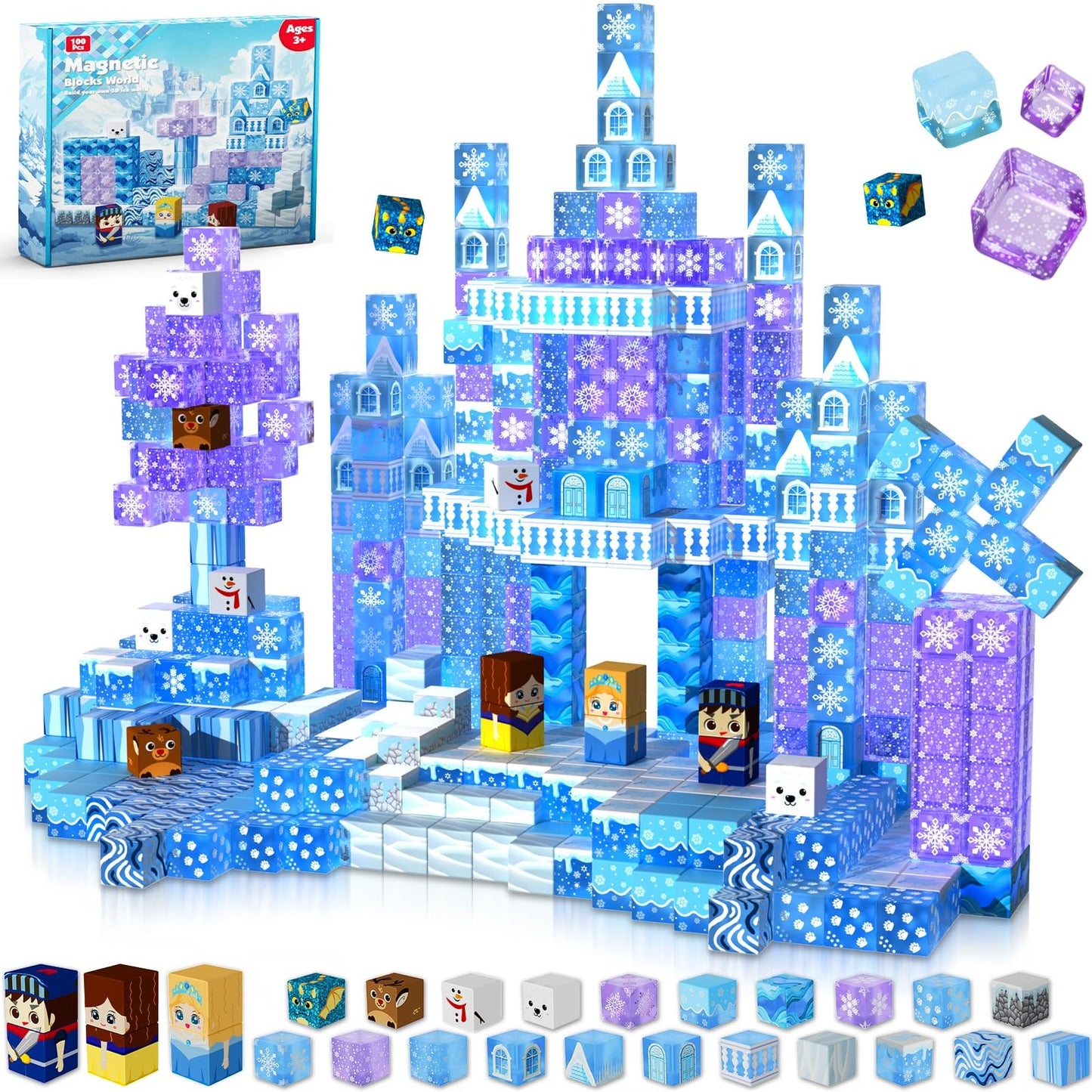 Magnetic Blocks 100pcs 0.8in – Transparent Building Cubes for Kids 4-8, Princess Castle Magnet Tiles Toy Gift for Girls Ages 3-12