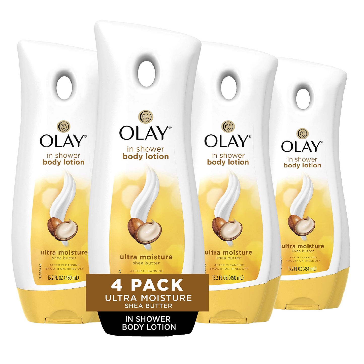 Olay Ultra Moisture Shea Butter In-Shower Body Lotion, Improves Dry Skin Hydration in 5 Days, 15.2 Fl Oz (Pack of 4)