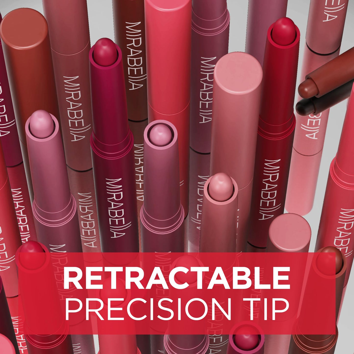 Mirabella - Velvet Matte Lip Crayon, Retractable Highly-Pigmented 2-in-1 Makeup, Long-Lasting Hydrating Lipstick Crayon + Lip Liner, Moisturizing
