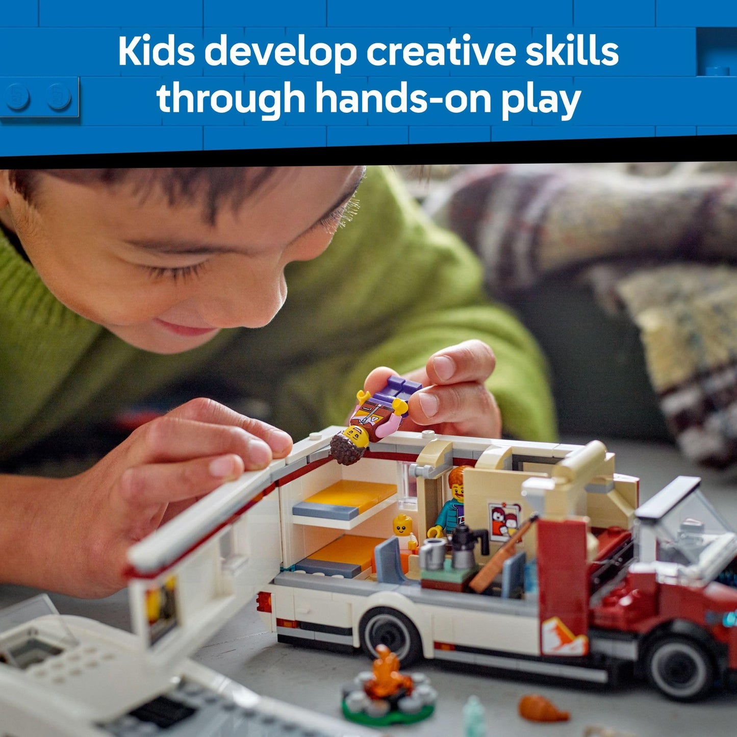 LEGO City Holiday Adventure Camper Van Toy Set – Vacation Building Kit for Kids 6+ with 3 Minifigures & Accessories – 60454