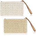 Frienda 2 Pieces Straw Clutch Purse Straw Handbag for Women Summer Beach Bag Bohemian Wristlet Bag(Beige-White, Beige-Yellow)