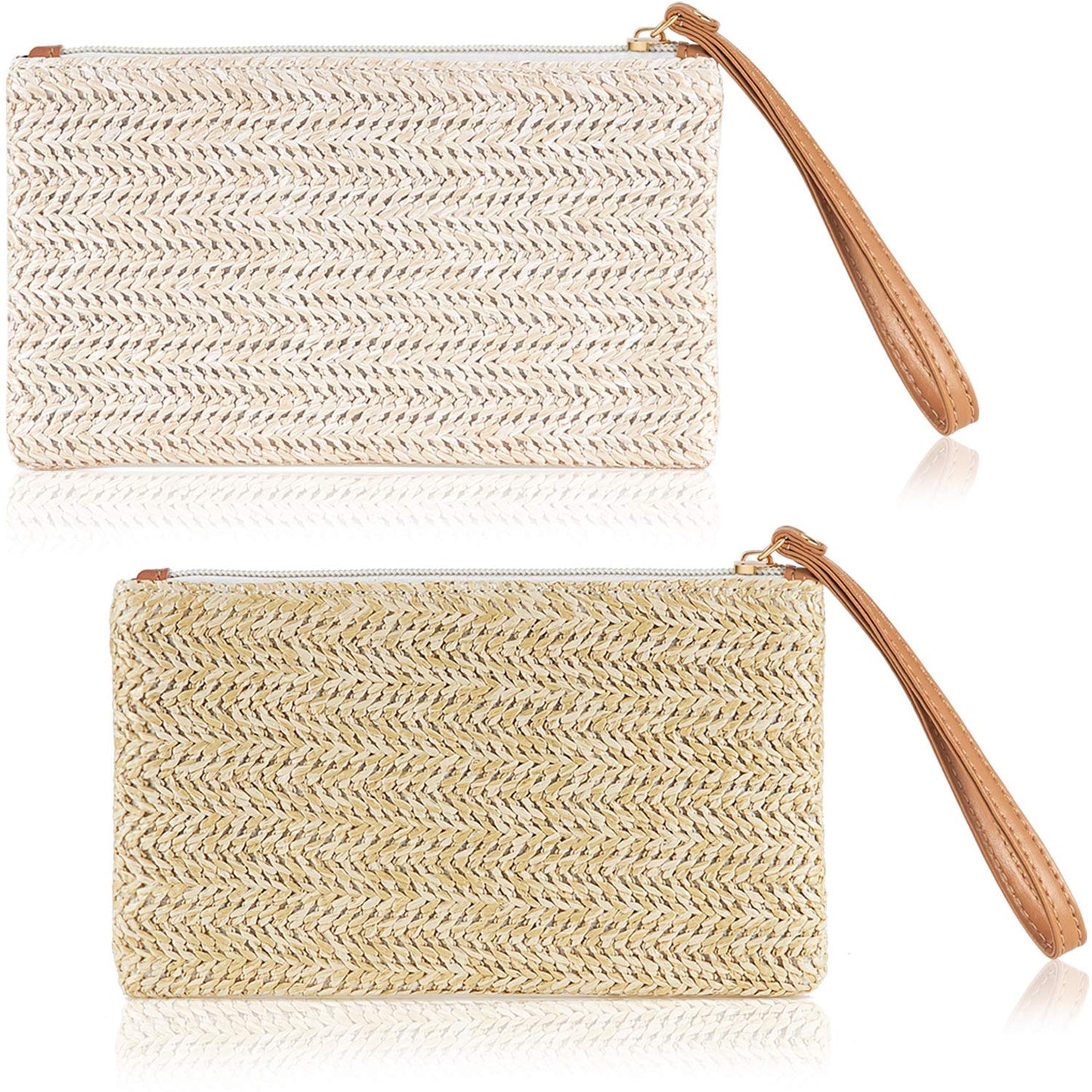 Frienda 2 Pieces Straw Clutch Purse Straw Handbag for Women Summer Beach Bag Bohemian Wristlet Bag(Beige-White, Beige-Yellow)