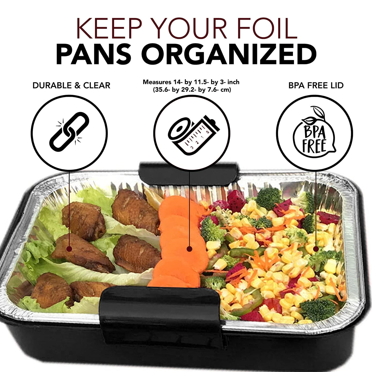 Aluminum Foil Carrier Casserole Dish Food Pans Lid Serving with 2 Foil Pans Exultimate (Black)