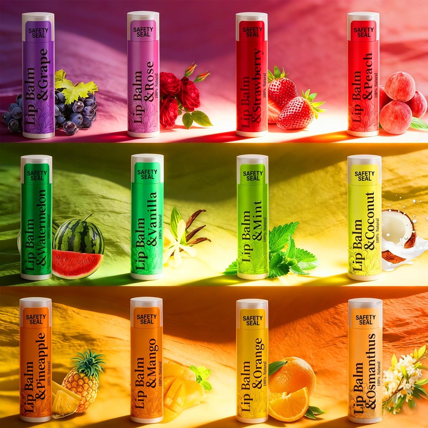 RBUGR 250 Pcs Lip Balm Bulk,12 Fruit Flavored Natural Bulk Lip Balm, Lip Balms Pack with Vitamin E, Lip Balms Gift Set Women Stocking Stuffers Party Beauty and Personal Care RBUGR