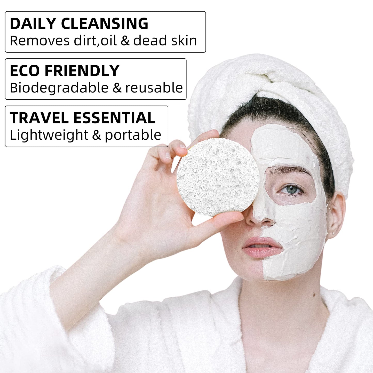 60-Count Compressed Facial Sponges|100% Natural Kickleen Cellulose Cosmetic Spa Sponges for Daily Facial Cleansing|Makeup and Mask Removal | Beauty and Personal Care kickleen