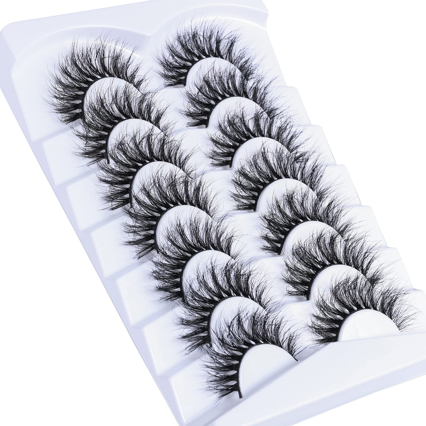 Mebver False Lashes Fake Eyelashes Cat Eye Lashes Faux Mink Lashes Natural Look 8D Fluffy Wispy Lashes That Look Like Extensions Pestañas Postizas D