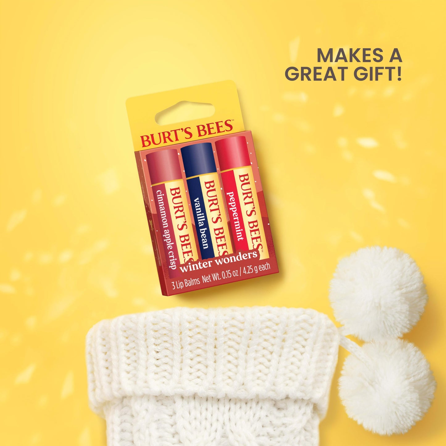 Burt's Bees Winter Wonders Lip Balm Set, Natural Origin Lip Care, 3 Tubes, 0.15 oz.