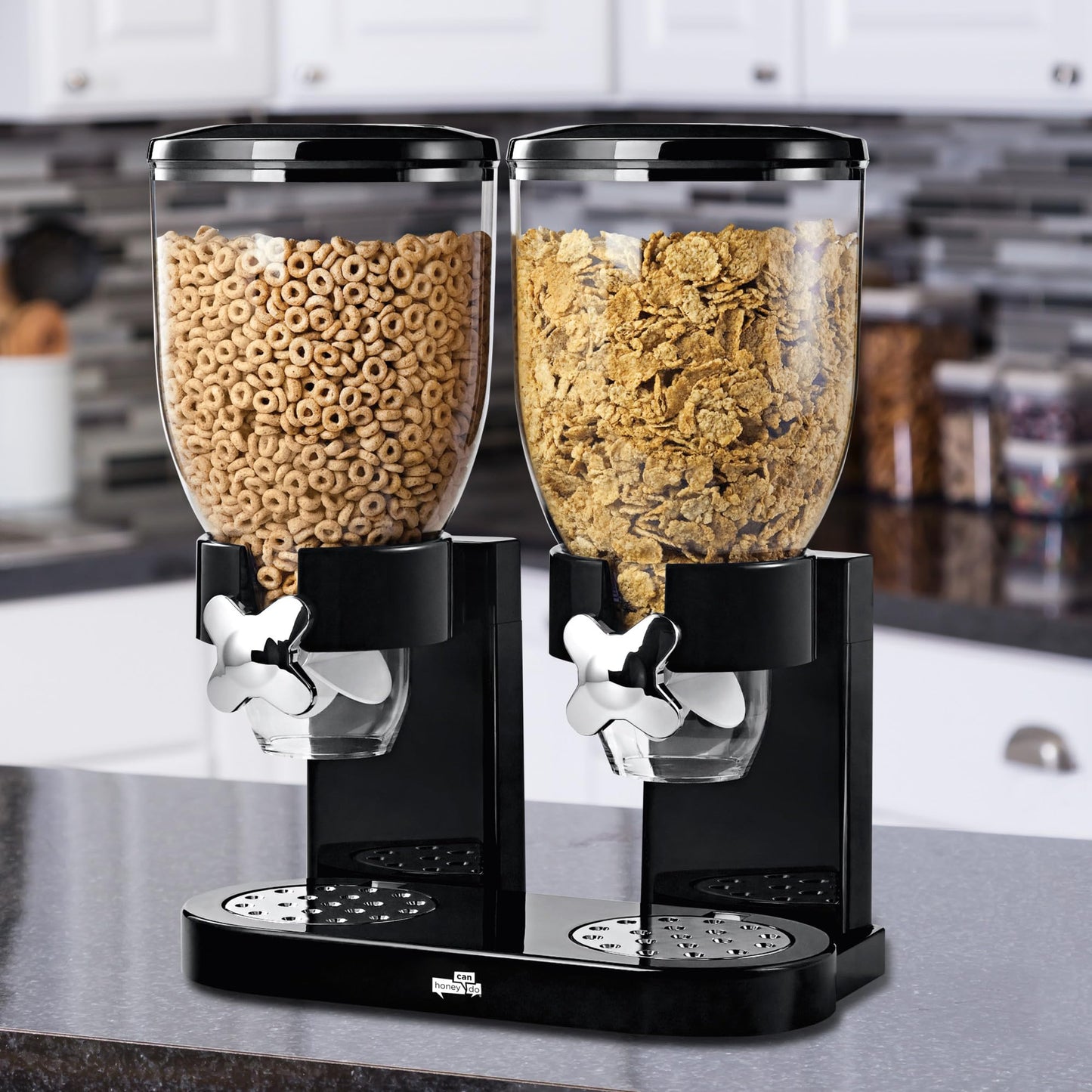 Honey-Can-Do Zevro Essential Dual-Control Dry Food Dispenser - Effortless & Organized Storage for Cereal, Dog Food, or Snack Dispenser for All Kinds…