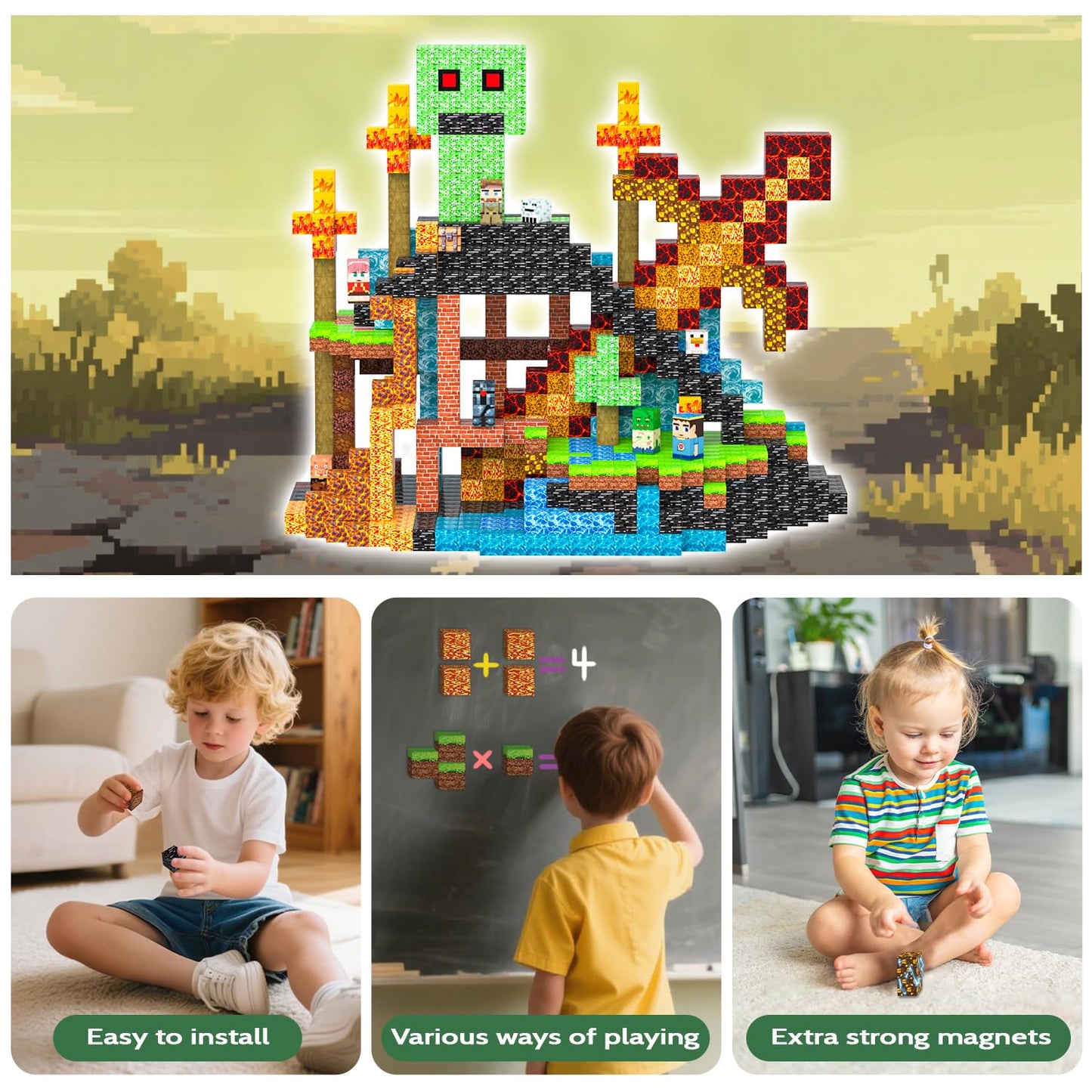 Magnetic Blocks 100pcs Building Cubes – Stacking Magnet Tiles Toy for Kids Ages 3-12, Educational Birthday Gift & Party Set (Underworld)