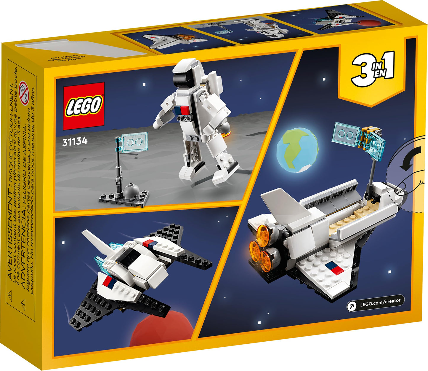 LEGO Creator 3 in 1 Space Shuttle 31134, Build Shuttle, Spaceships or Astronaut, Educational Space Toy Set for Kids Ages 6+, Birthday Gift