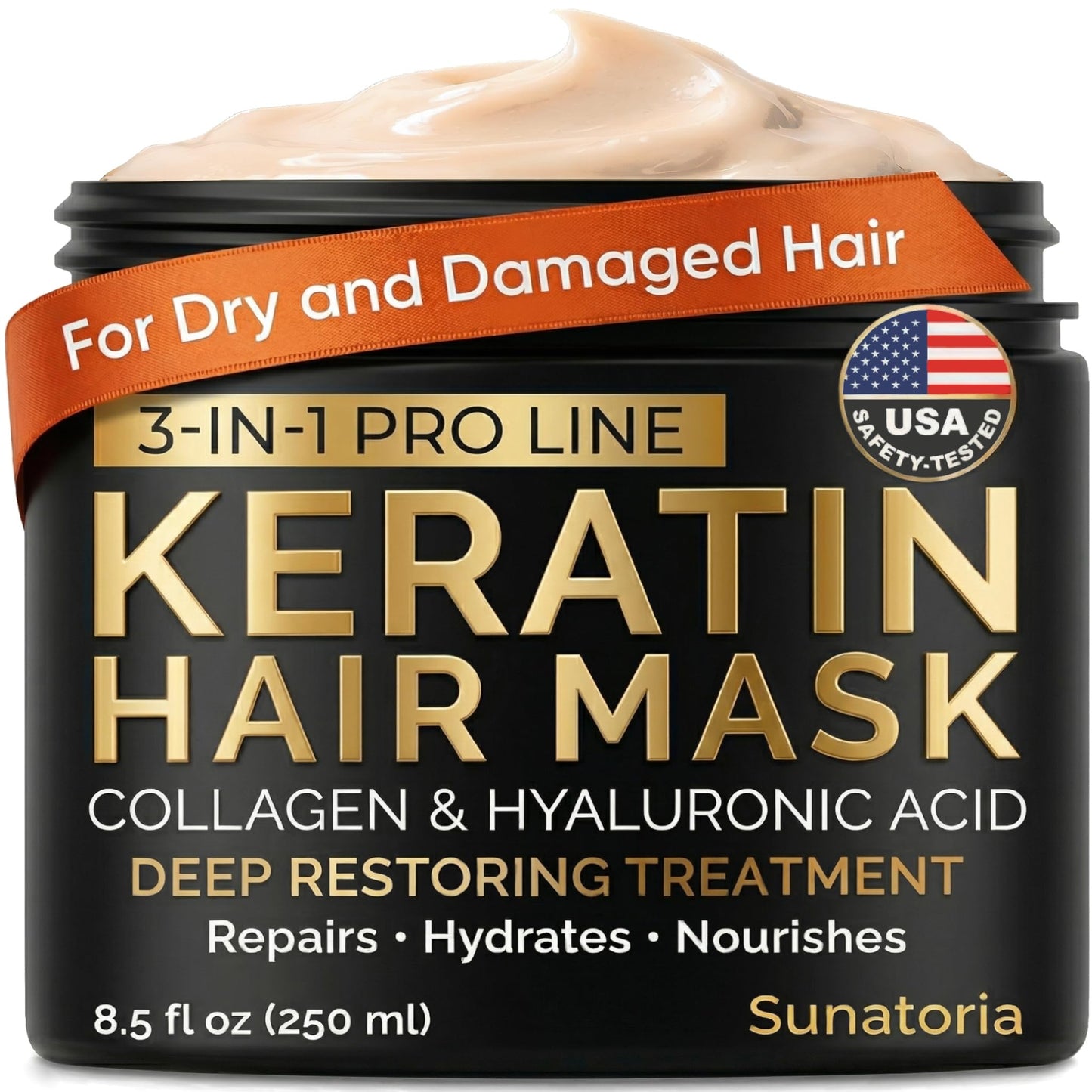 SUNATORIA Keratin Hair Mask - Deep Repair for Dry, Damaged Hair - Hydrolyzed Keratin, Hyaluronic Acid, Argan Oil and Collagen - Sulfate-Free Beauty and Personal Care SUNATORIA
