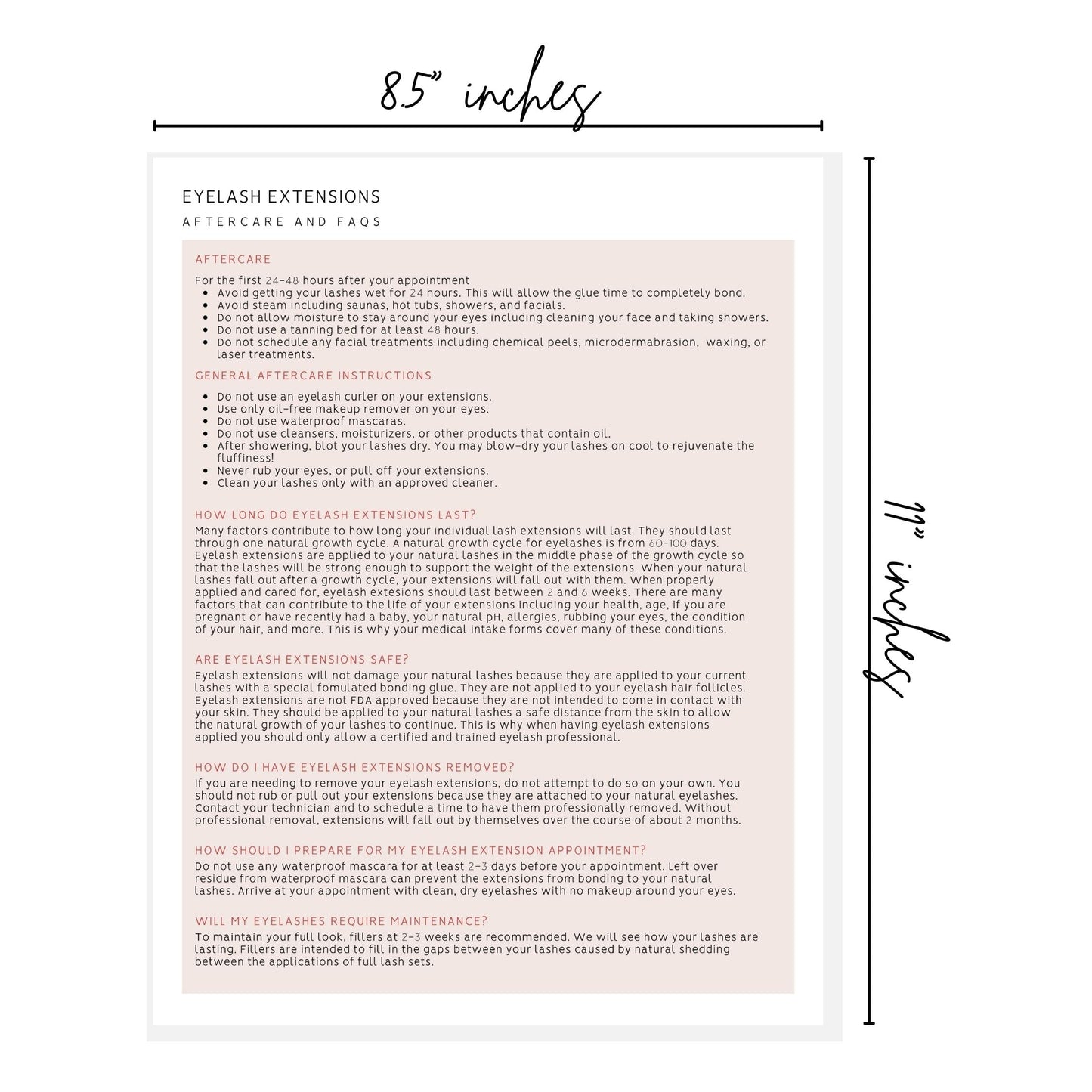 Lash Extension Eyelash Consent, Intake, Aftercare forms with Mapping | 100 Pack | 25 of each Consent, Intake, Aftercare, and Mapping Forms for Lash