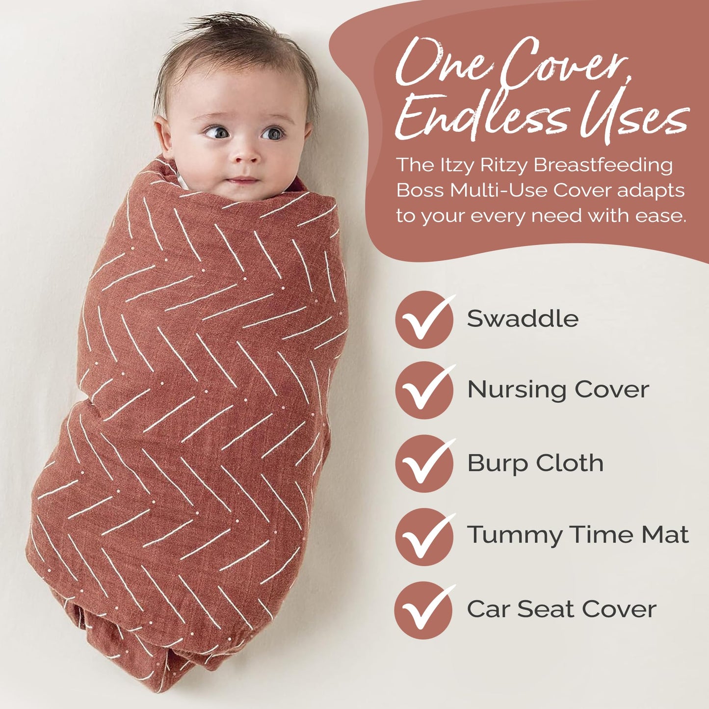 Itzy Ritzy Breastfeeding Boss Multi-Use Cover - A Nursing Cover, Swaddle, Car Seat, Tummy Time Mat & Burp Cloth All in One - Made of Soft Muslin…