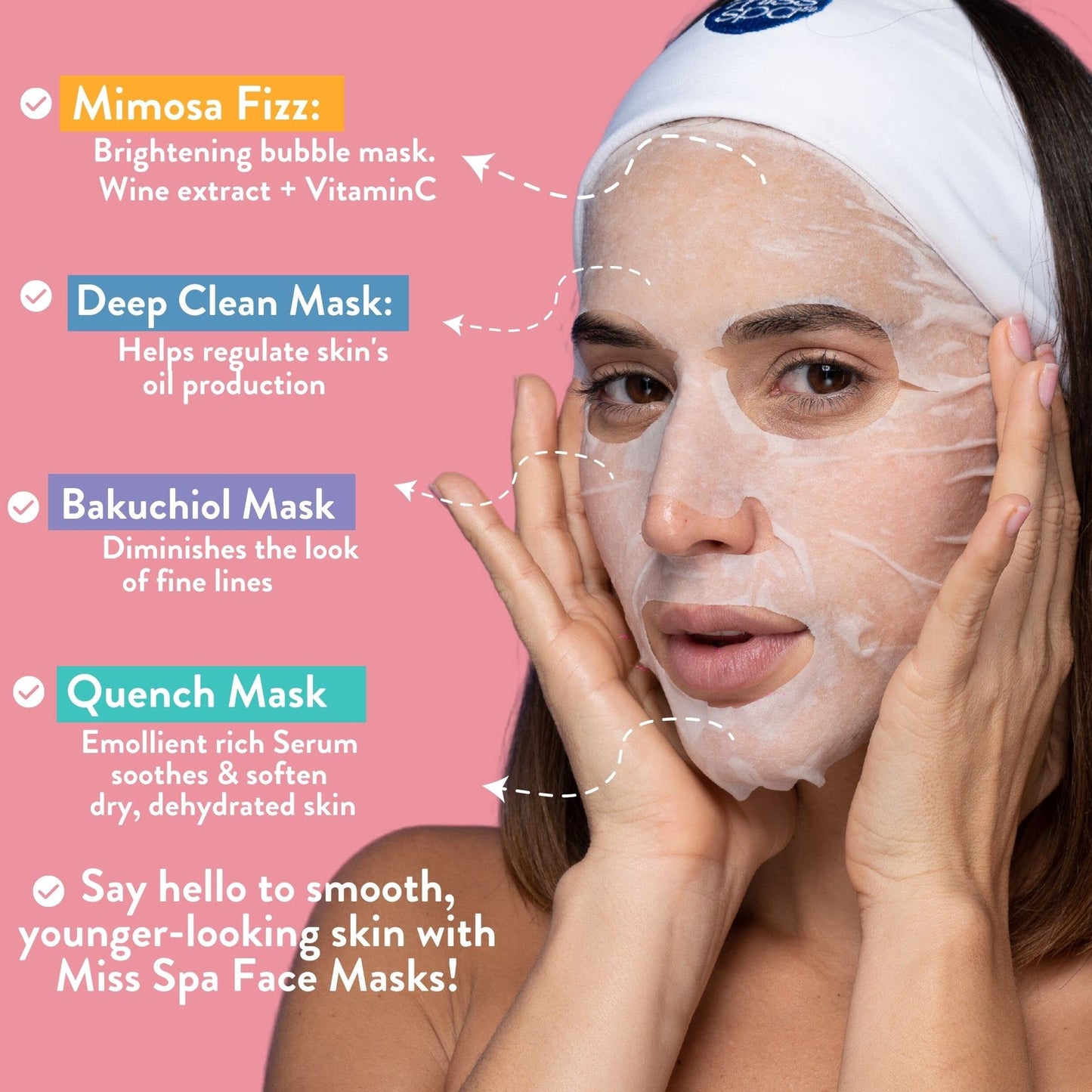 MISS SPA Face Mask Skin Care Set for Women, Deep Clean Face Mask, Quench, Mimosa fizz, Bakuchiol Facial Sheet Mask, Anti-Aging, Anti-Wrinkle