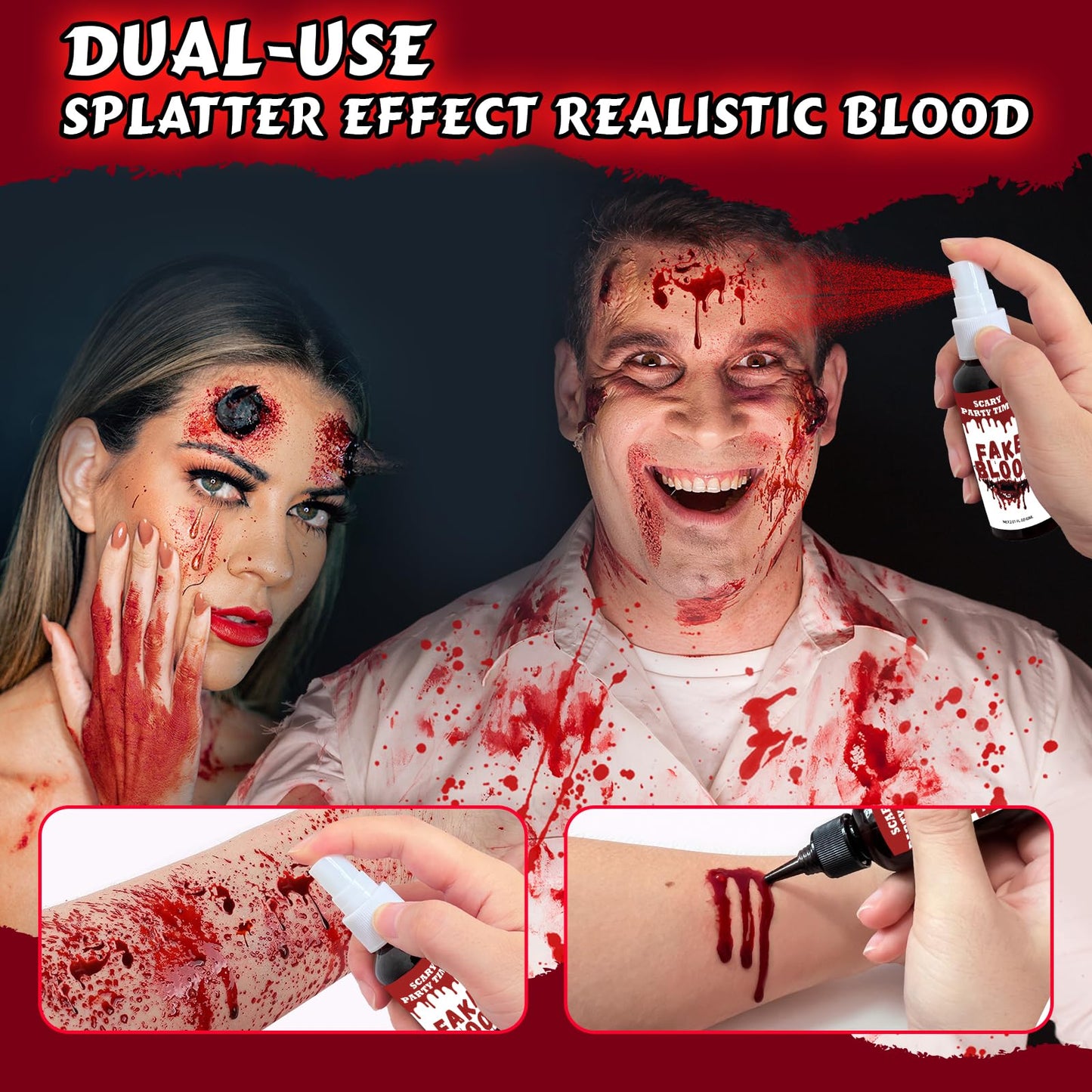 Fake Blood Splatter,2.01FL.OZ Vampire Blood Makeup,Halloween Fake Blood Spray Eye Blood Drops Body Paint?Blood Splatter for Clothes,Halloween Zombie