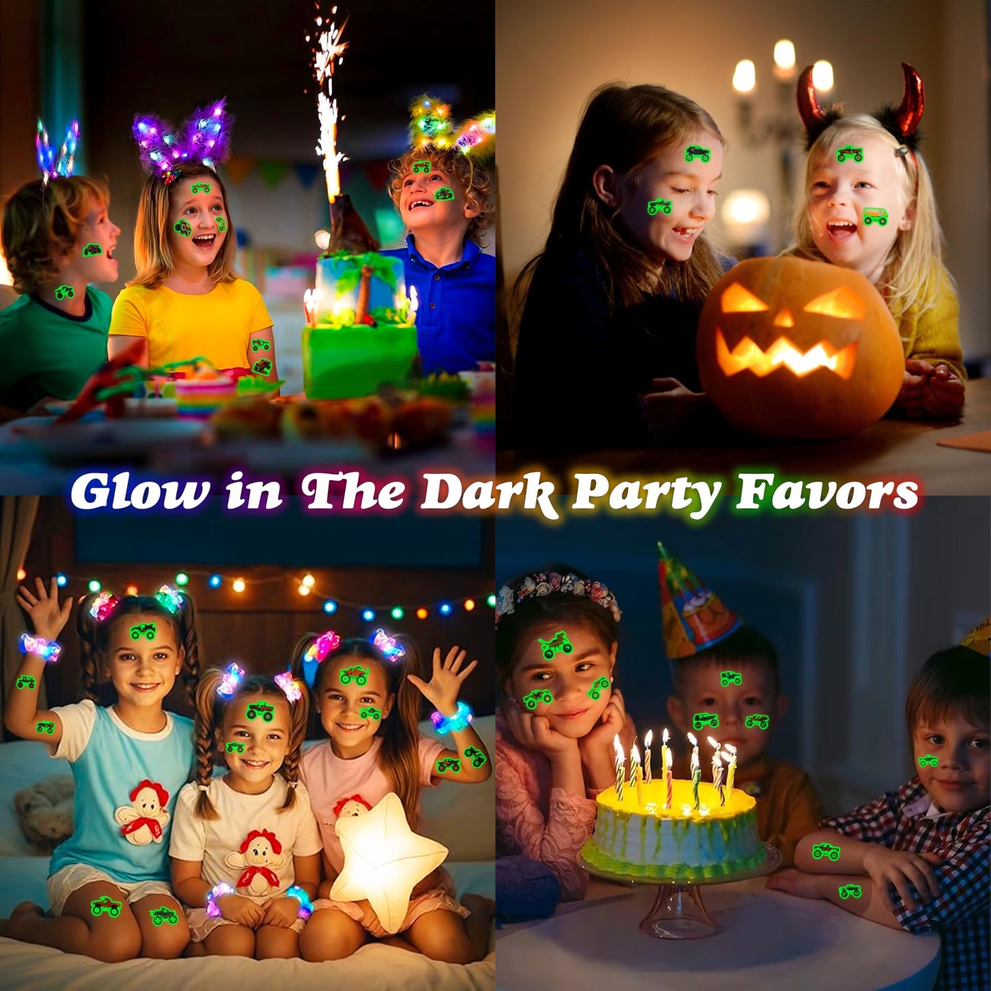 96 PCS Monster Truck Pre-Cut Luminous Glow in the dark Temporary Tattoos Beauty and Personal Care 91TATTOOS