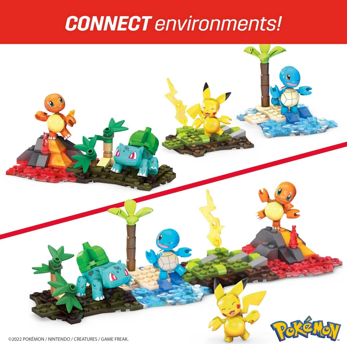 MEGA Pokémon Kanto Region Team Building Set with 130 Pieces, Includes 4 Poseable 2" Figures, Articulated Characters, Fun Toy for Kids