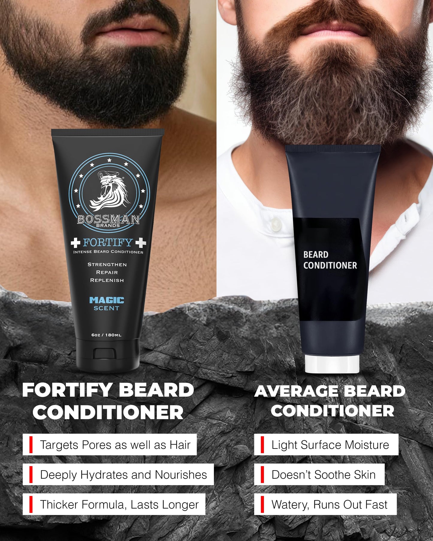 Bossman Fortify Intense Beard Conditioner for Men (Magic Scent) - Moisturizes, Replenishes & Protects with Natural Ingredients - Thicker Formula, Made