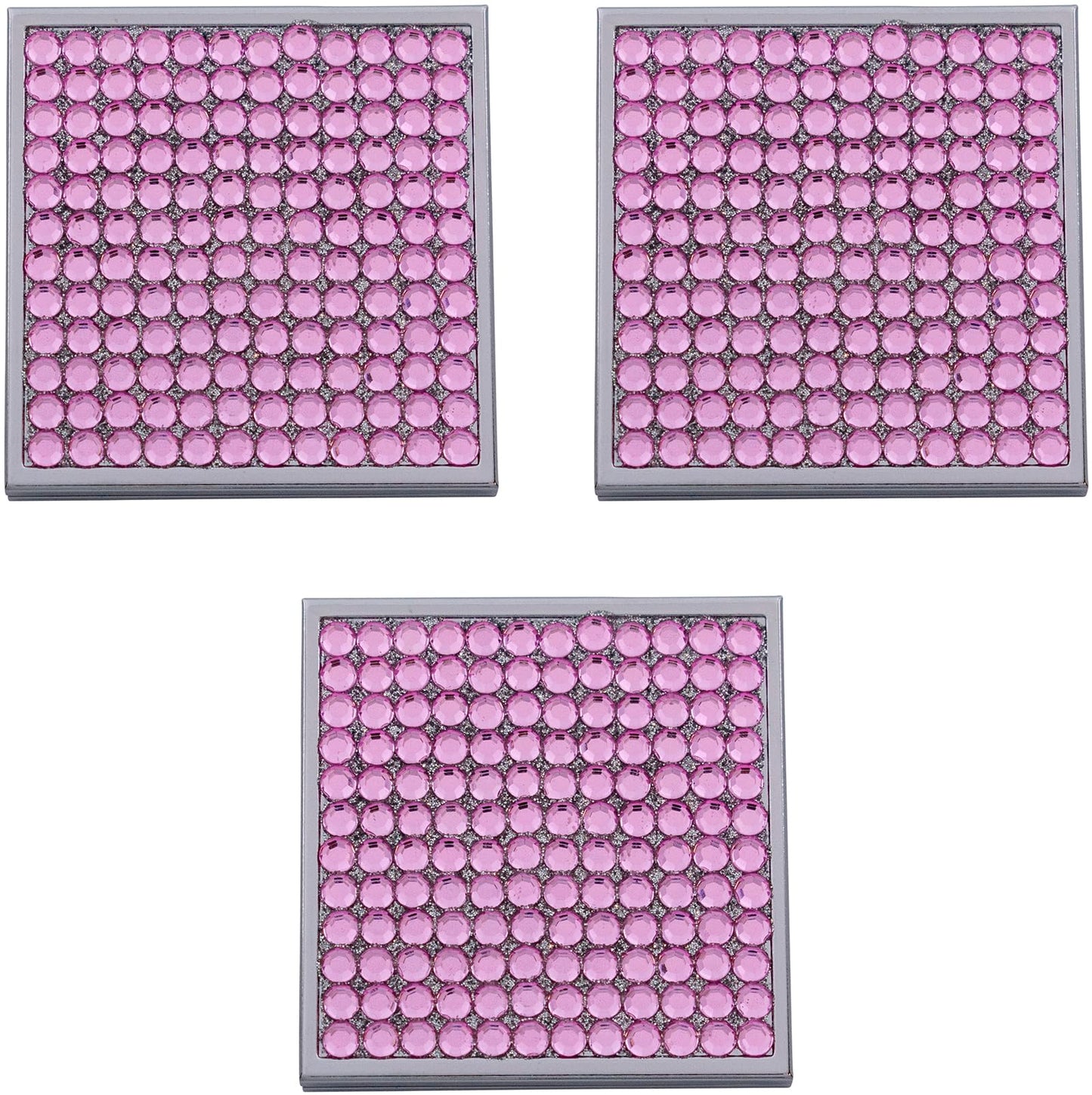 Stephanie Imports Set of 3 Double Sided Magnifying Square Compact Mirrors with Rhinestones (Pink Rose)