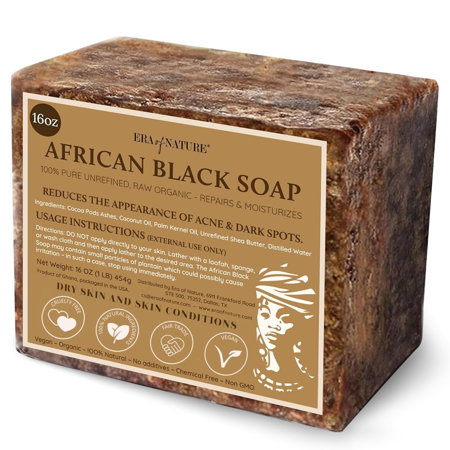 era of nature Best Raw ORGANIC AFRICAN BLACK SOAP, for Dry Skin and Skin Conditions. Pure & Natural Ingredients, Imported From Ghana - 1lb (16oz) Beauty and Personal Care era of nature Default Title