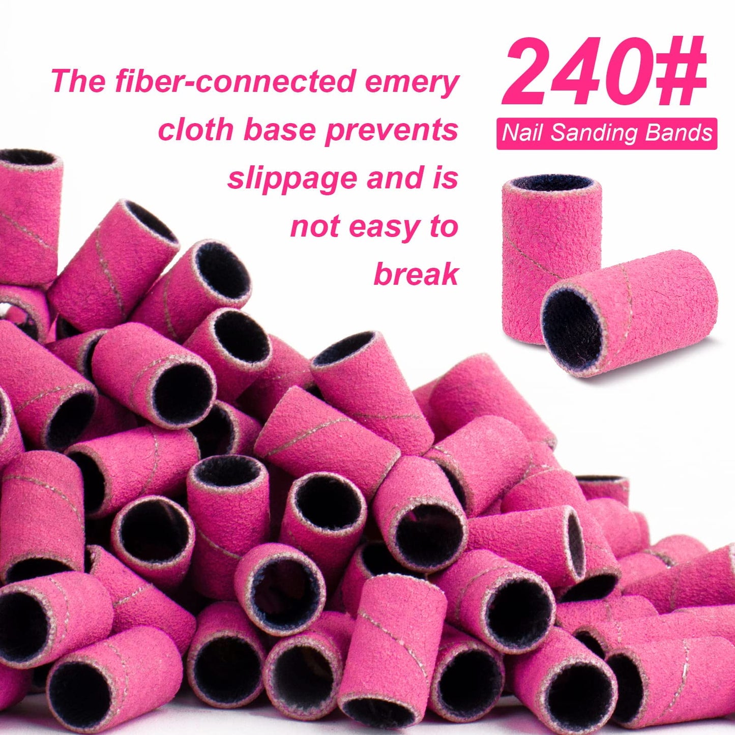 Rolybag Sanding Bands for Nail Drill, 240 Grit Sanding Bands Include 100 Fine Grit Sanding Band and 2 Pcs Mandrel Bit for 3/32" Nail Drill Machine