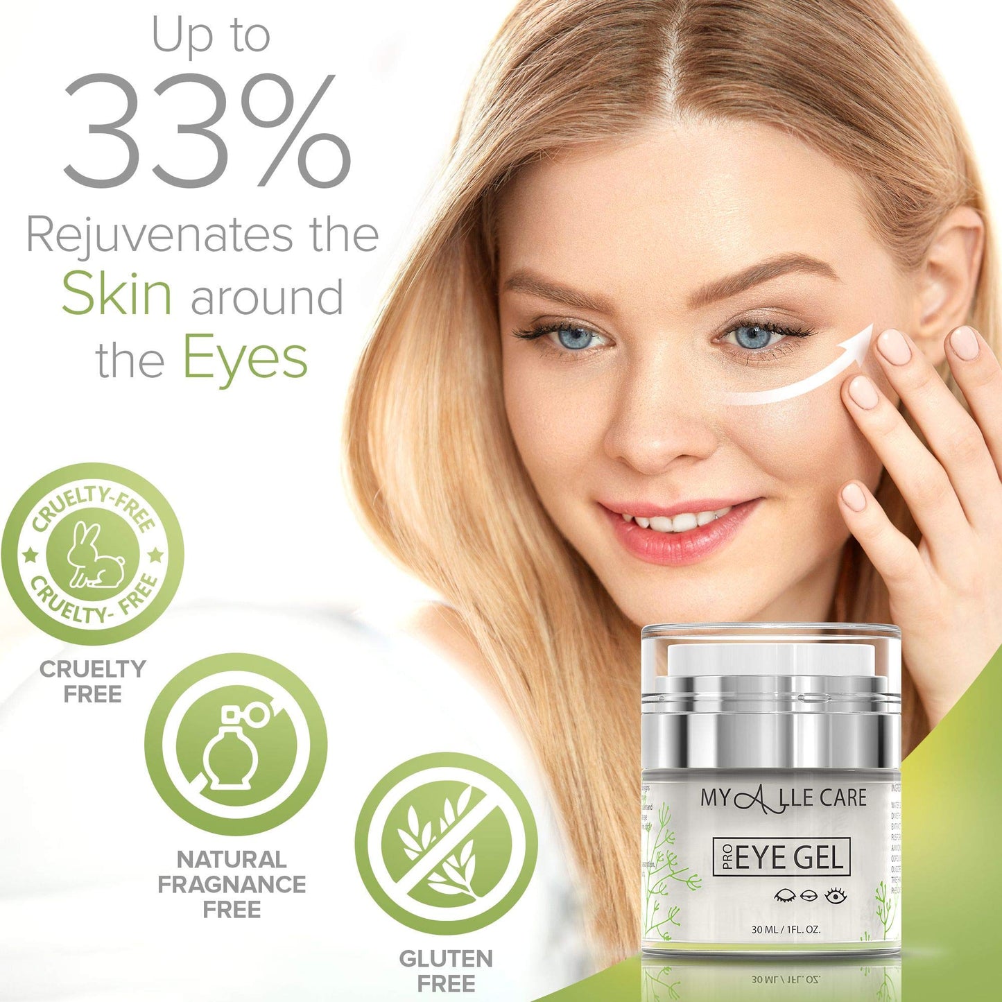Eye Gel with Hyaluronic Acid, Reduce Dark Circles, Puffiness and Eye Bags. Anti Wrinkle Under Eye Treatment, Hydrating Gel with Collagen, Aloe