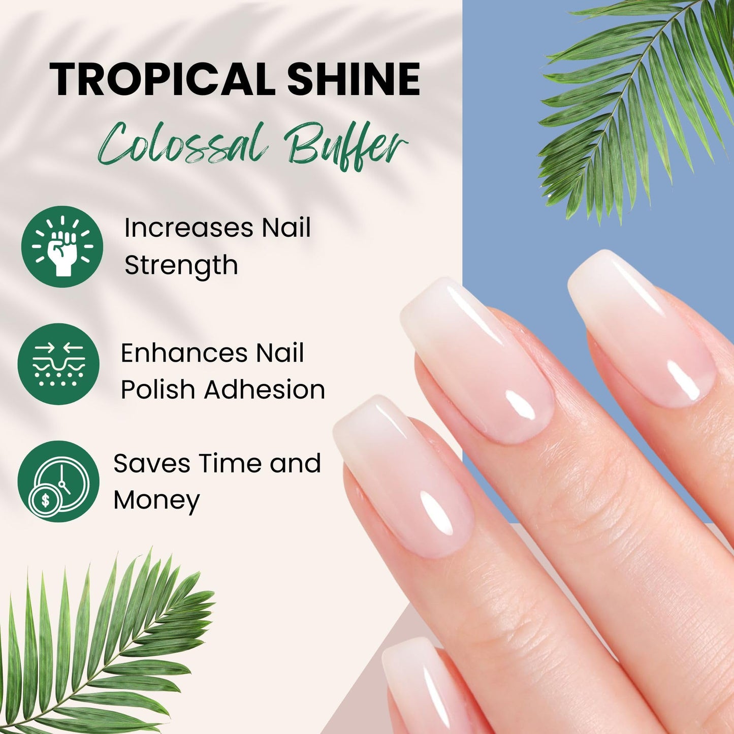 Tropical Shine Colossal 4-Way Blue-Pink Buffer - Professional Nail File & Buffer for Shaping, Smoothing, and Polishing Nails - Compact and Portable
