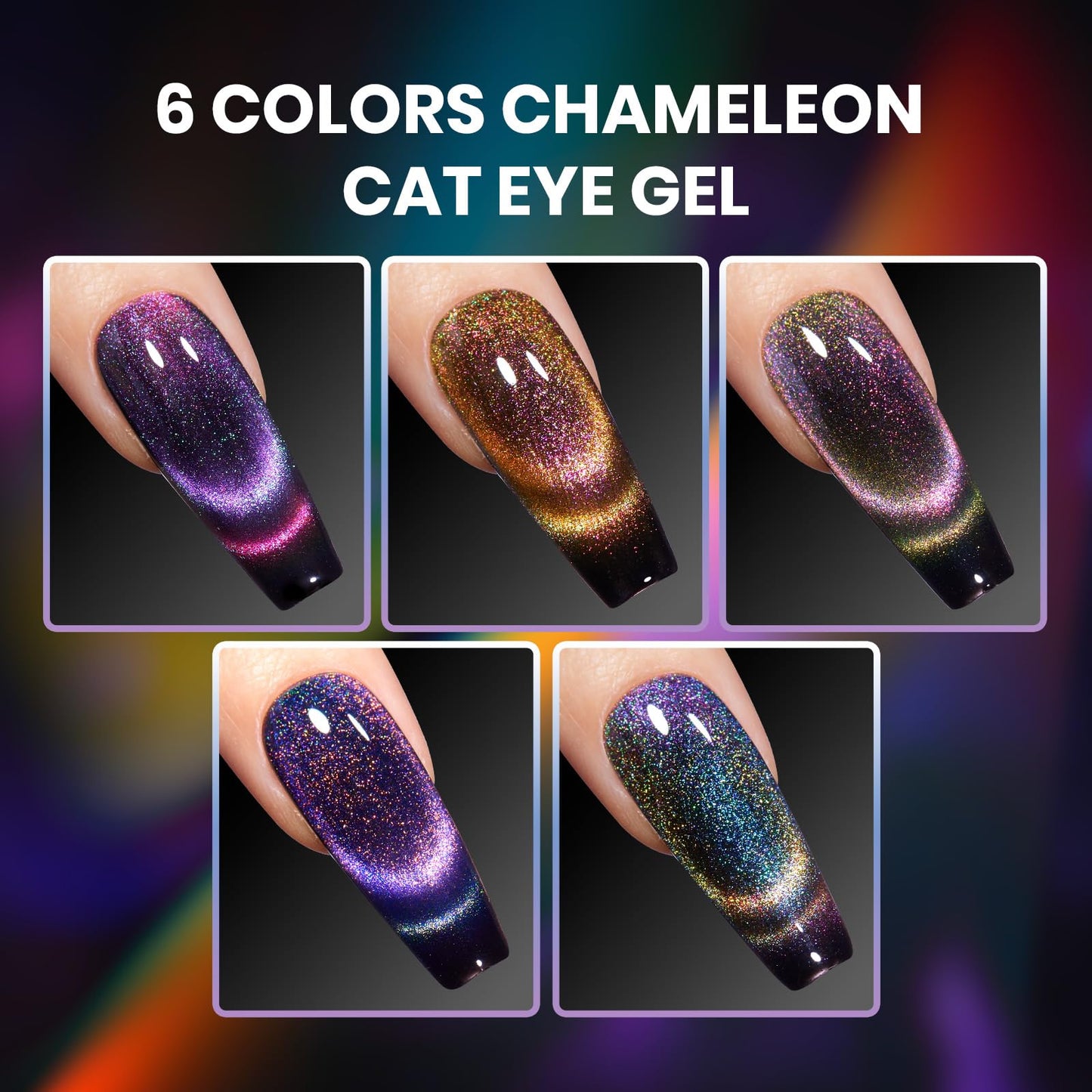 Beetles Cat Eye Gel Nail Polish Set - 6 Colors Chameleon Cat Eye Black Glitter Blue Pueple Gold Green Gel Polish with Magnet Soak Off UV Velvet Gel Beauty and Personal Care beetles Gel Polish