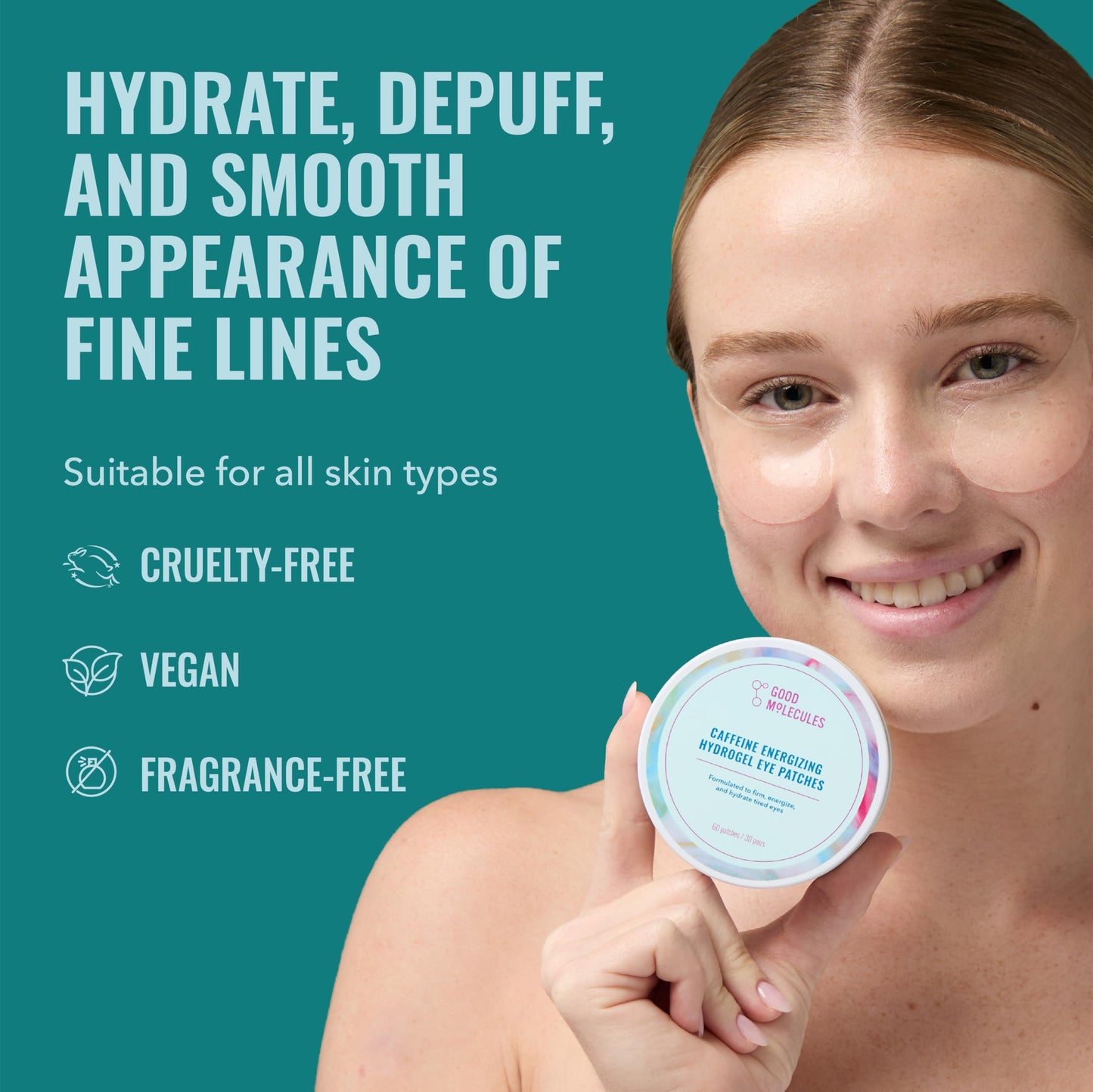 Good Molecules Caffeine Energizing Hydrogel Eye Patches - Eye Mask with Hyaluronic Acid Hydrate and Reduce Puffiness - Pack of 30, Skincare for Face Beauty and Personal Care Good Molecules
