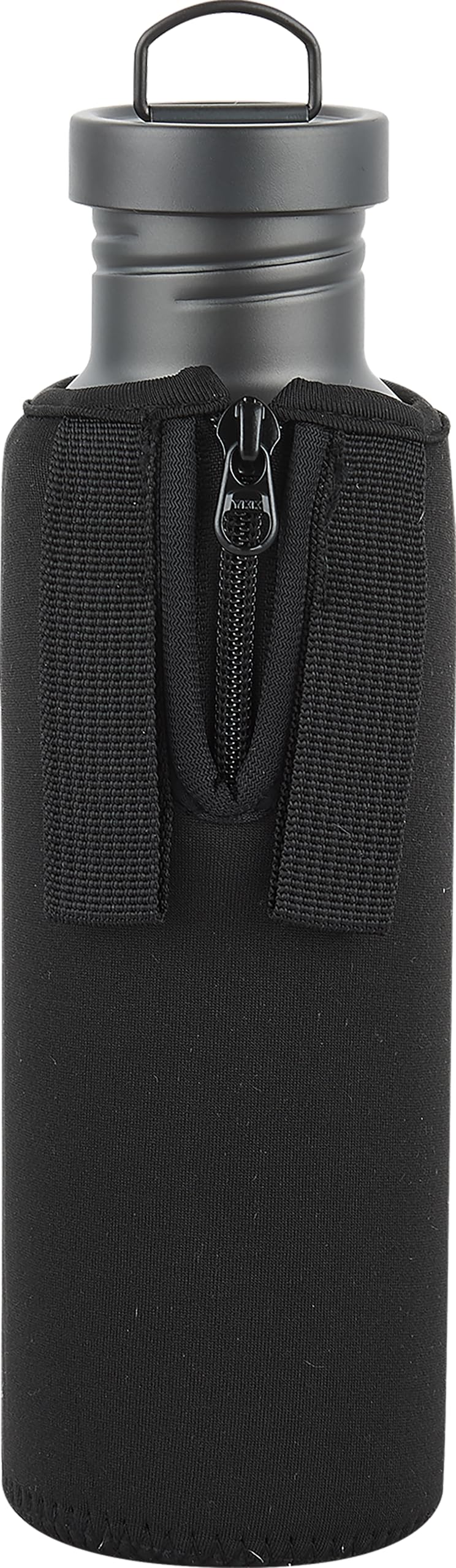 Explorer Bear Black Titanium Camping Sports Water Bottle, 23.6 oz, with Carrying Pouch