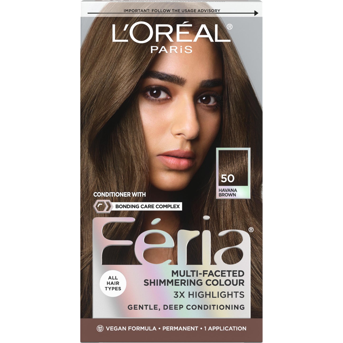 L'Oreal Paris Feria Multi-Faceted Shimmering Permanent Hair Color, 50 Havana Brown (Medium Brown), Pack of 1 Hair Dye Kit