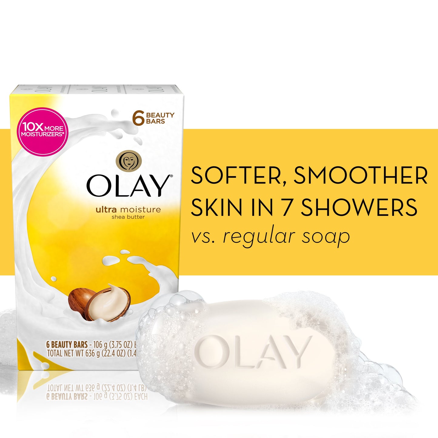 Olay Outlast Ultra Moisture Beauty Bar with Shea Butter, 6 Count (Packaging May Vary)