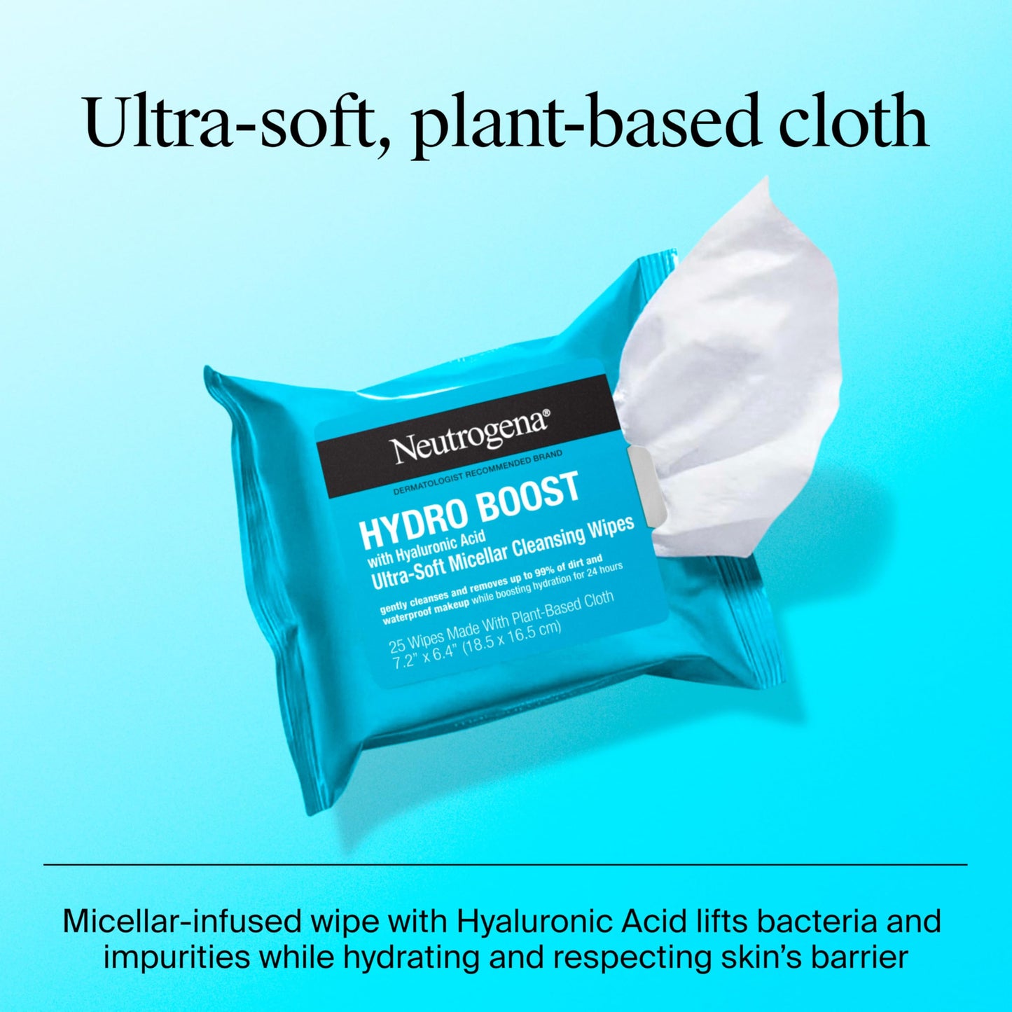 Neutrogena Hydro Boost Ultra-Soft Micellar Cleansing Wipes with Hyaluronic Acid, Hydrating Makeup Remover Wipes Remove Dirt & Waterproof Makeup
