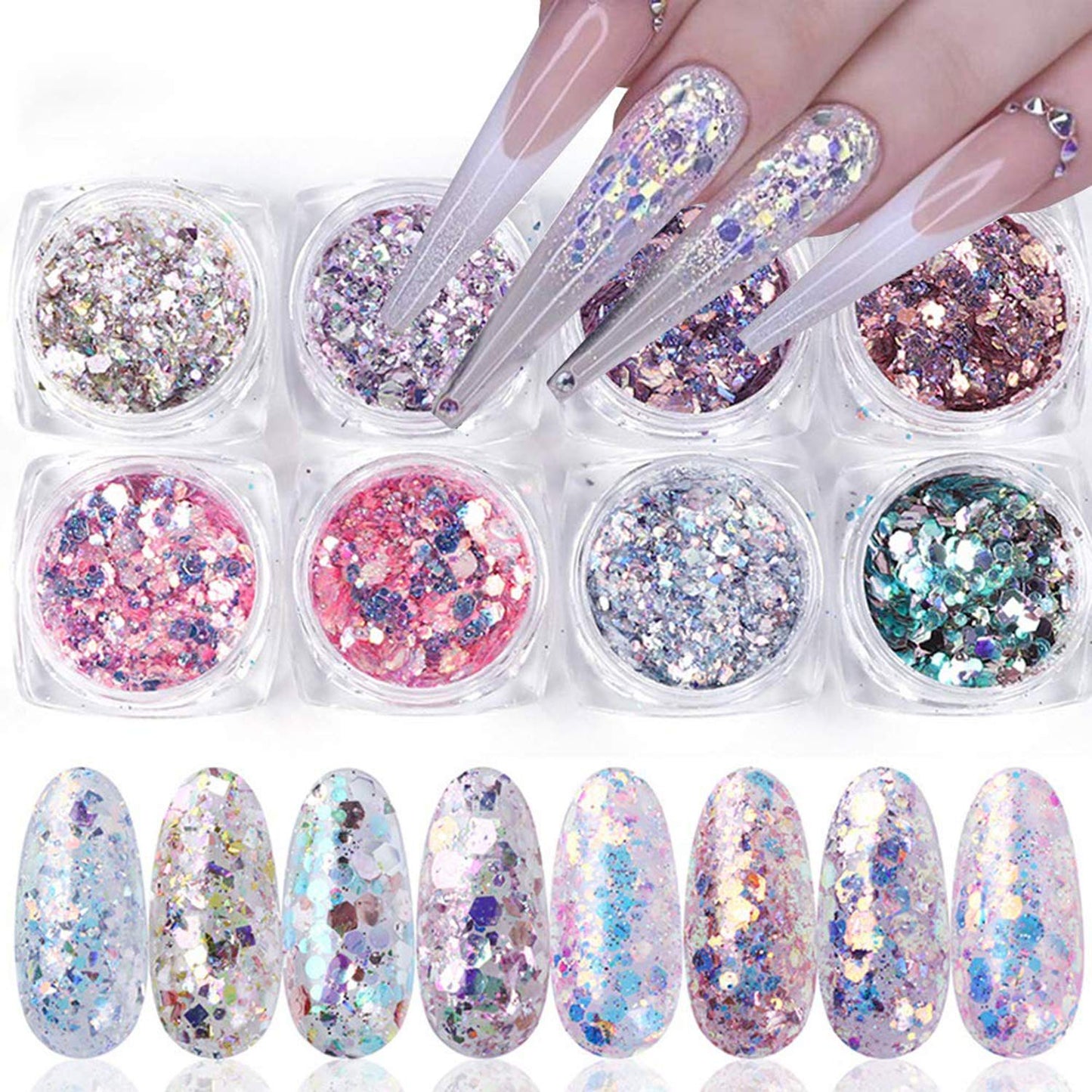 Holographic Nail Glitter Flakes Nails Supply Mermaid Powder Nail Art Decorations Shiny 3D Nail Sequins DIY Manicure Charms Design Acrylic Nails