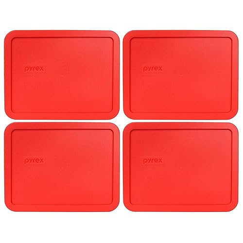 Pyrex 7211-PC 6-Cup Red Food Storage Replacement Lid (4-Pack) - Made in USA
