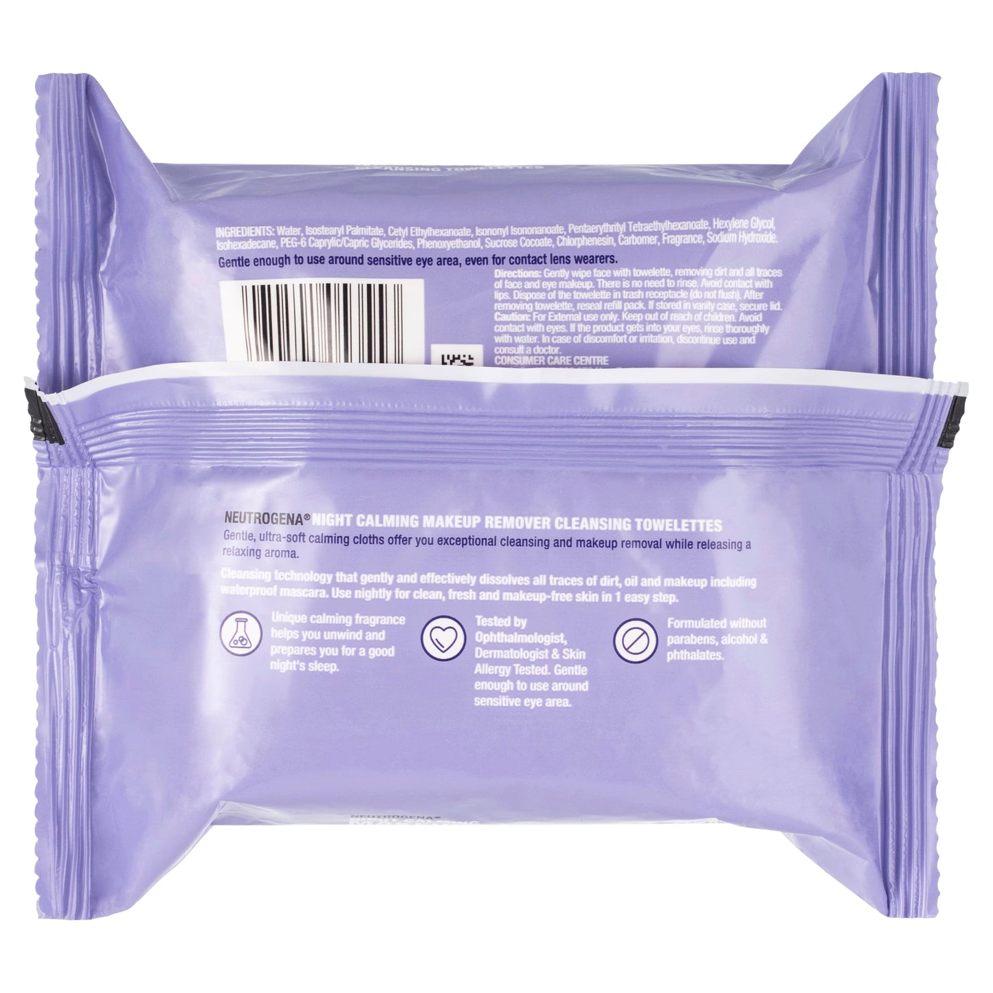 Neutrogena Night Calming Cleansing Makeup Remover Face Wipes, Disposable Nighttime Facial Towelettes to Remove Dirt, Oil, Makeup & Waterproof Mascara