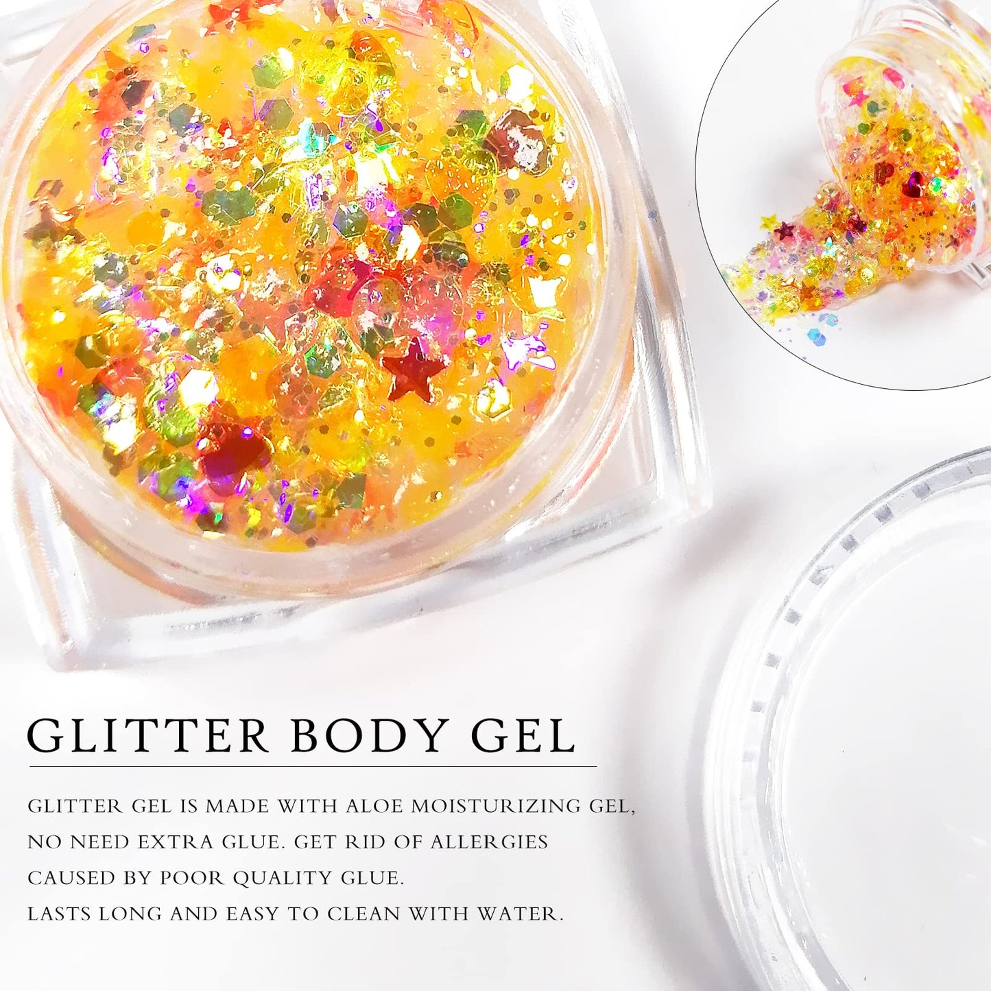 Ownest 12 Colors Holographic Chunky Glitter Gel Set, Christmas Party Makeup Face Body Eye Lips Hair Nail Cosmetic Festival Chunky Glitter Eyeshadow