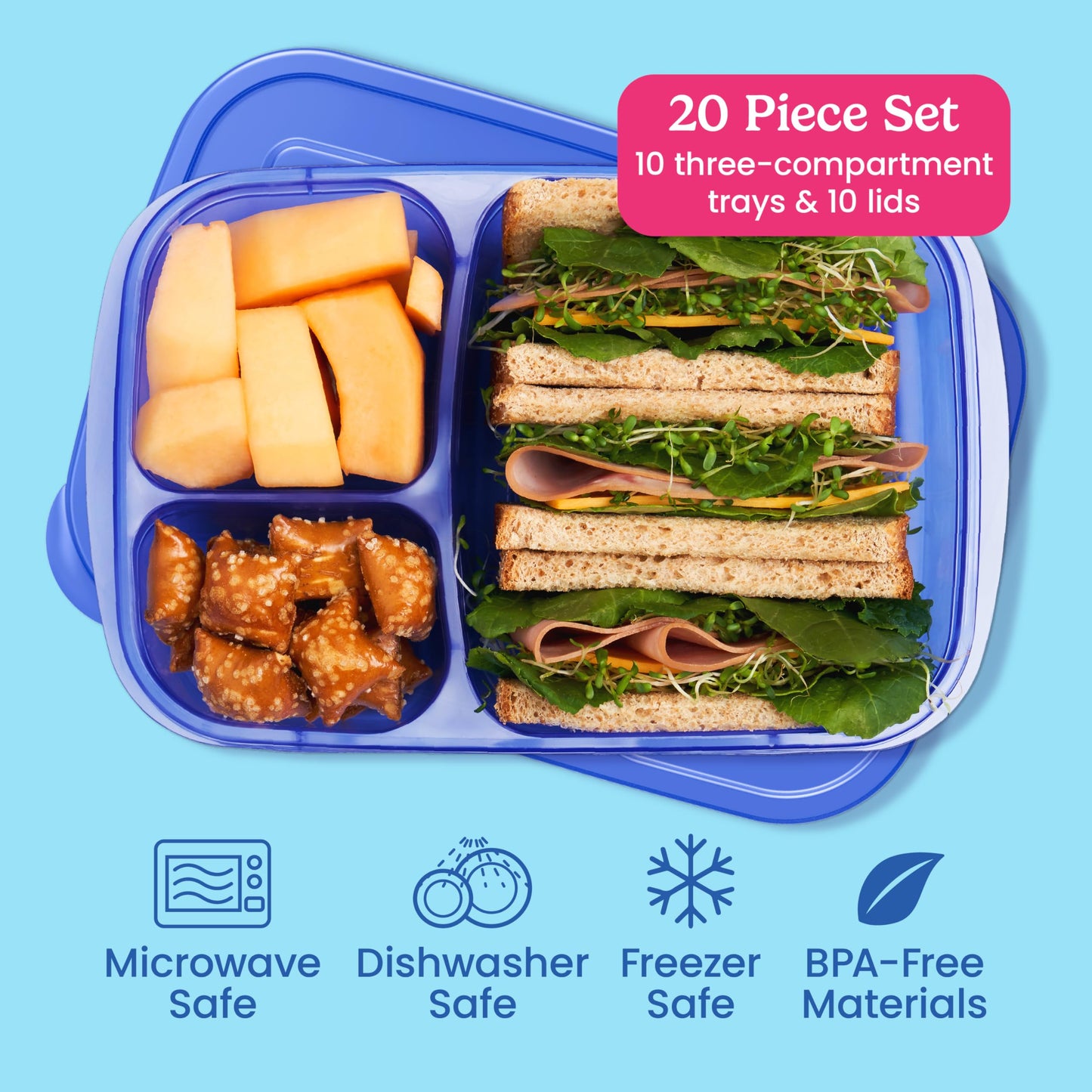Bentgo Easyboxes - Original Stackable Lunch Boxes - Reusable 3-Compartment Food Containers for Kids and Adults - Bento Lunch Box for Meal Prep…