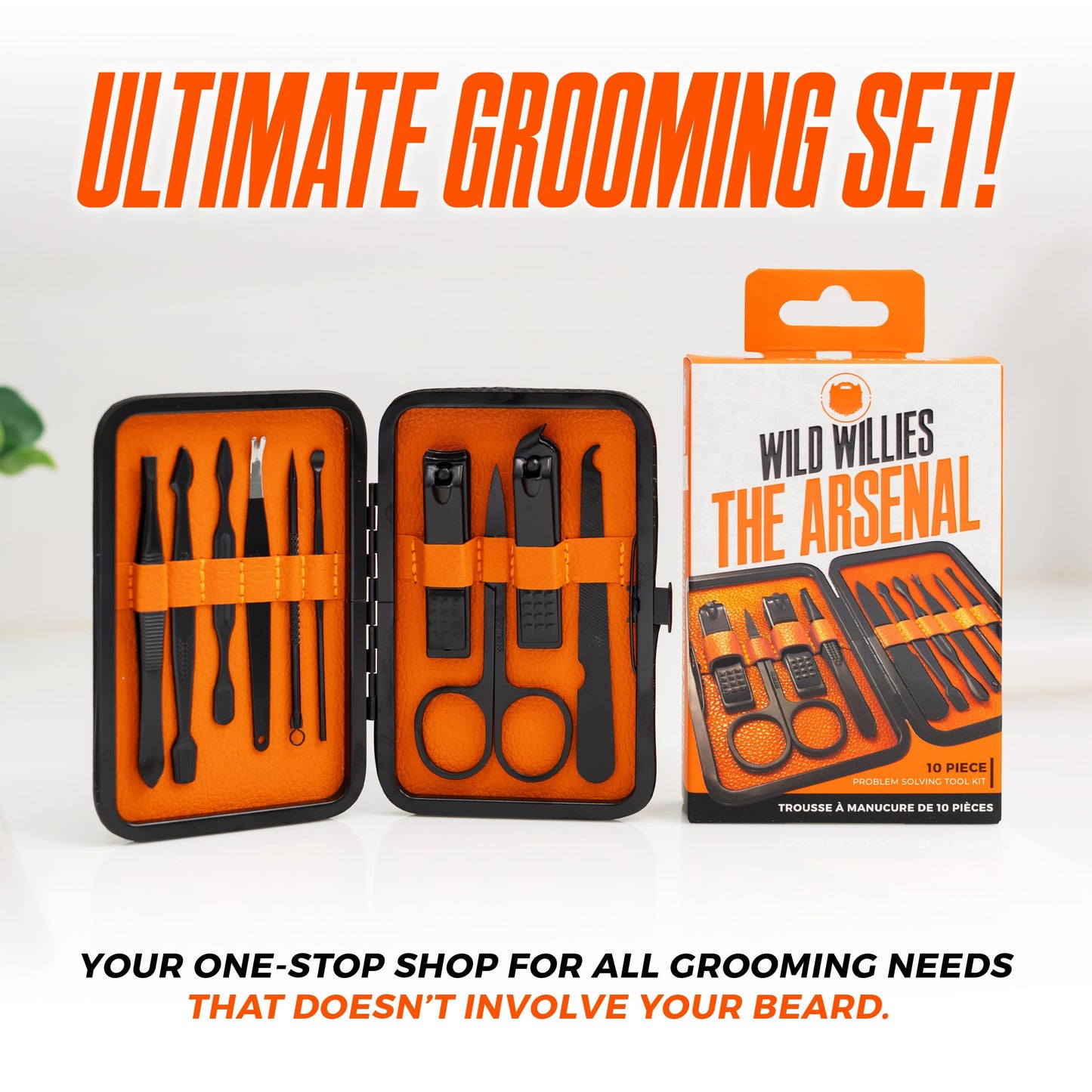 Wild Willies 10-Piece Pedicure & Manicure Kit for Men & Women - Includes Nail Clippers, Scissors, Tweezers, Files - Compact Travel Nail Grooming Kit