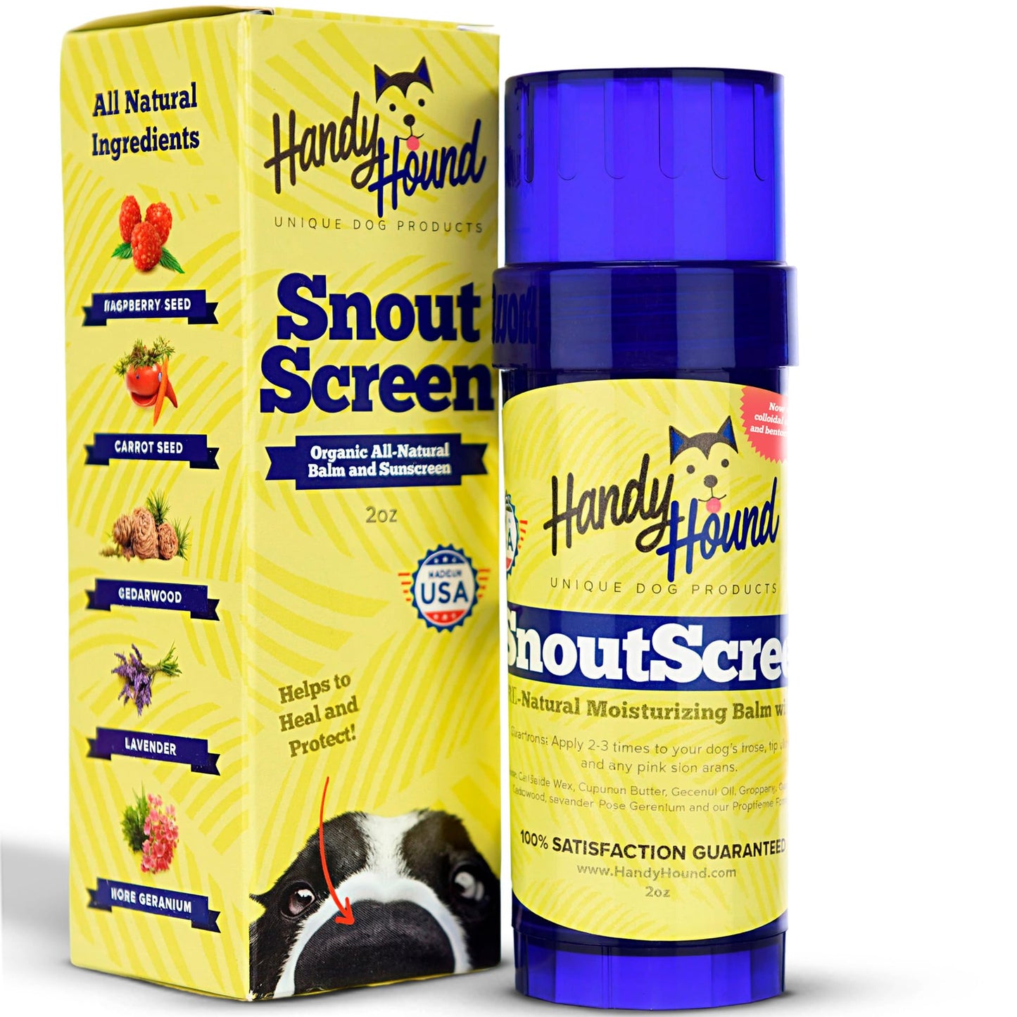 Handy Hound SnoutScreen Dog Nose Balm and Paw Balm, Moisturizing Formula for Dry or Cracked Noses, Vet Recommended, Made in USA, Protects Against UVB