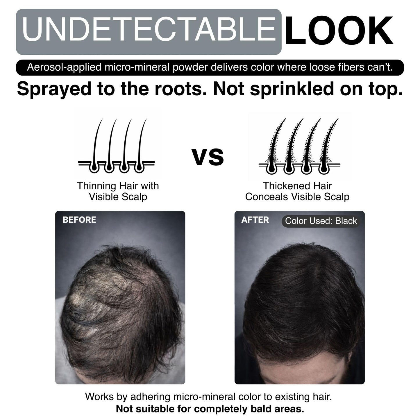 Mane Micro-Mineral Hair Thickening Spray & Root Touch Up Spray, Instant Volume & Root Cover Up for Thinning or Fine Hair, Buildable Coverage for Men