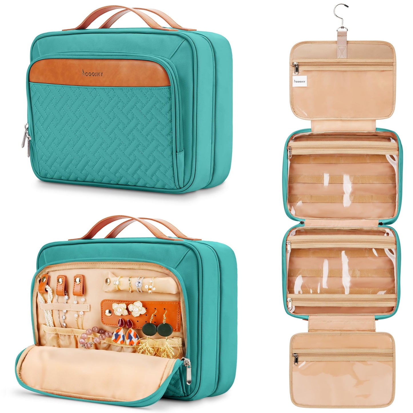 Travel Hanging Toiletry Bag for Women, with Jewelry Organizer Compartment, Medium Waterproof Hanging Makeup Accessories, Cosmetic Essentials Beauty and Personal Care COOSKY Default Title