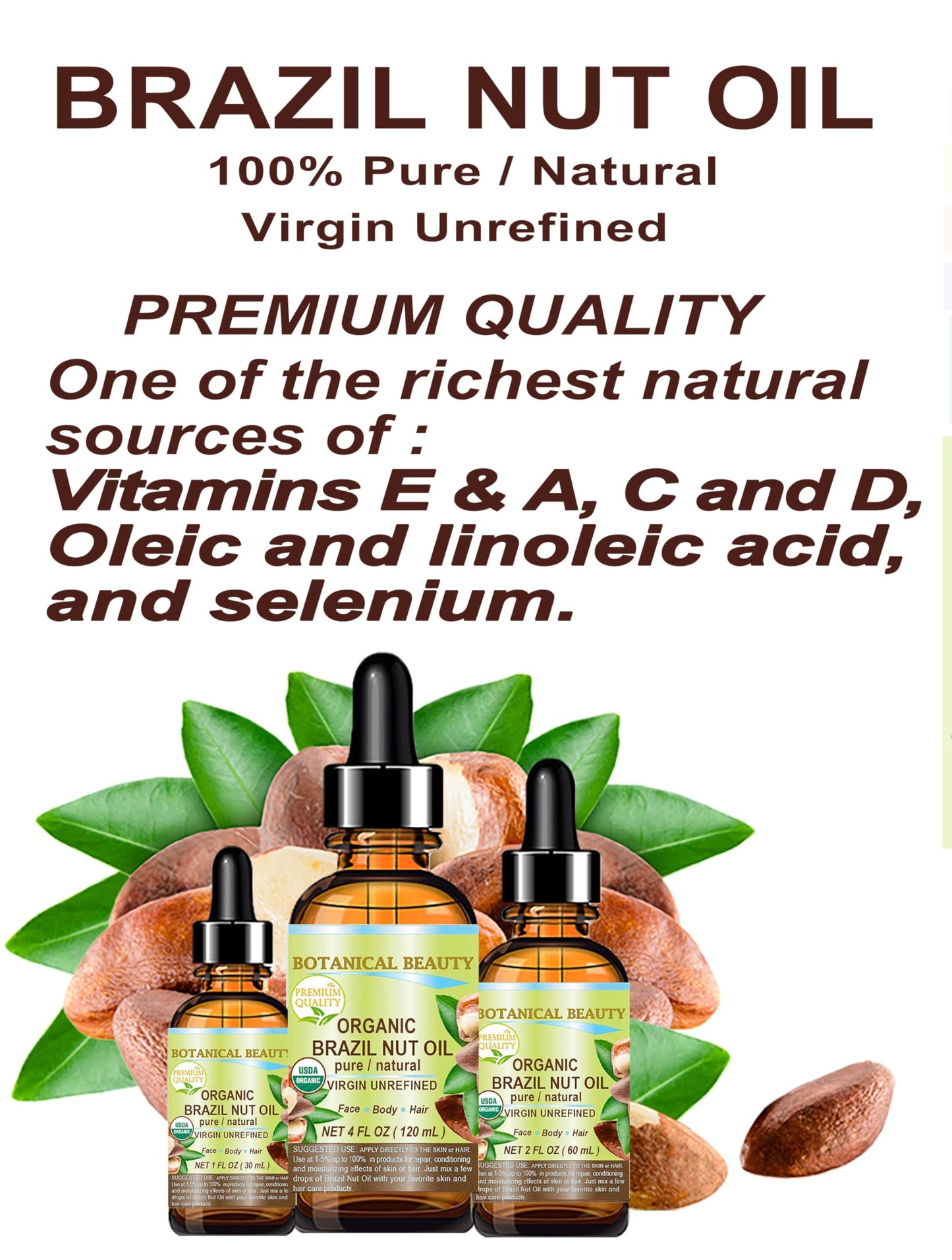 Botanical Beauty Organic BRAZIL NUT OIL Bertholletia Excelsa WILD GROWTH RAW Brazilian 100% Pure Natural Virgin Unrefined for FACE, SKIN, BODY, HAIR