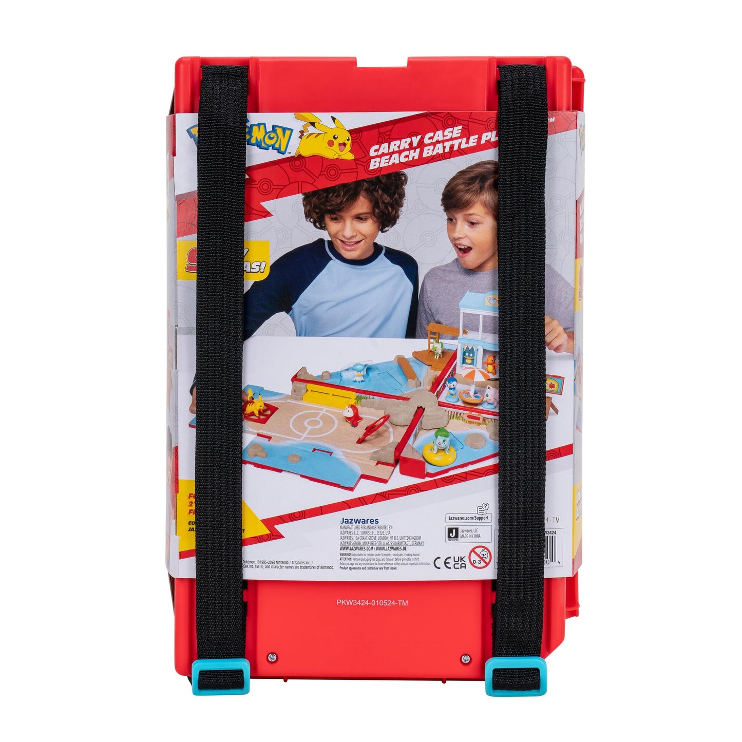 Jazwares Pokemon Carry Case Beach Battle Playset - Portable Transforming Backpack Playset with Action Features and 2-inch Pikachu Battle Figure