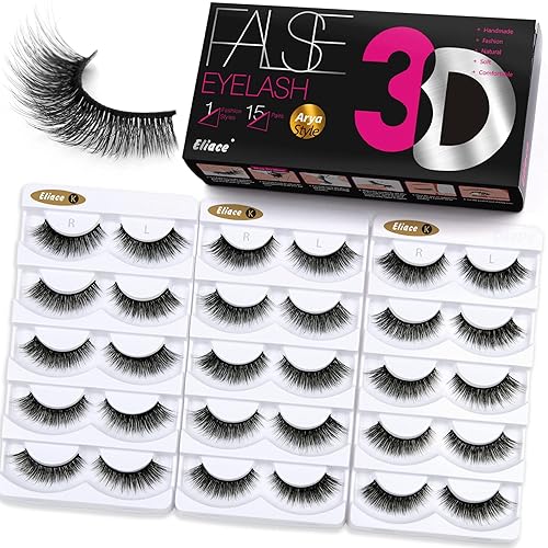 Eliace False Eyelashes Natural look Cat Eye Lashes Wispy Strips,15 Pairs 3D Mink Lashes Fake Eyelashes Volume Fluffy Thin Soft Band Comfortable Long